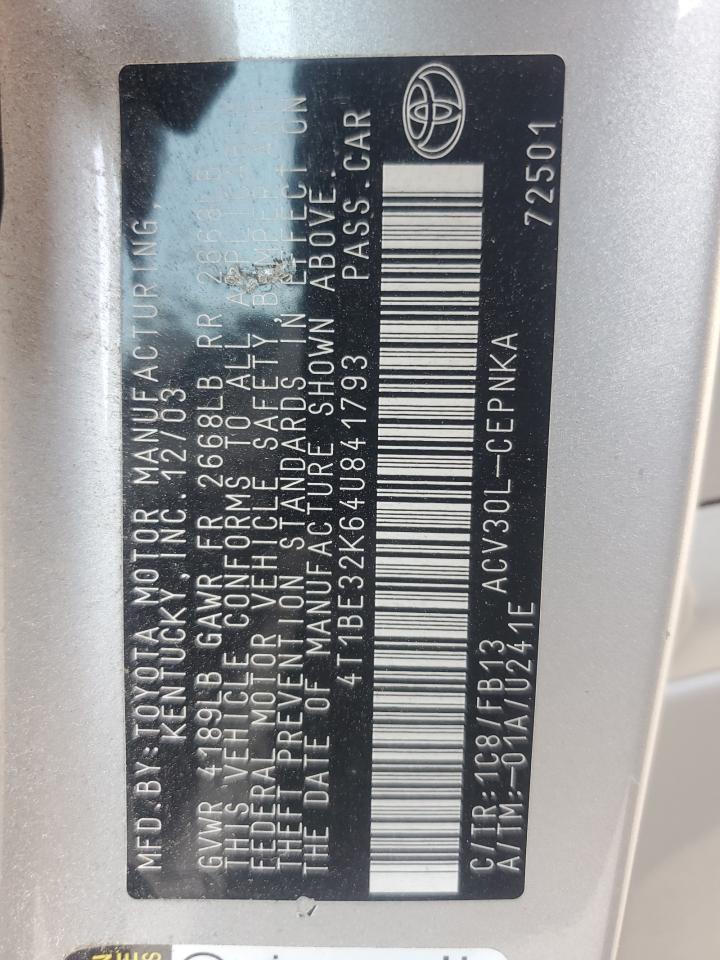 2004 Toyota Camry Le VIN: 4T1BE32K64U841793 Lot: 60027464