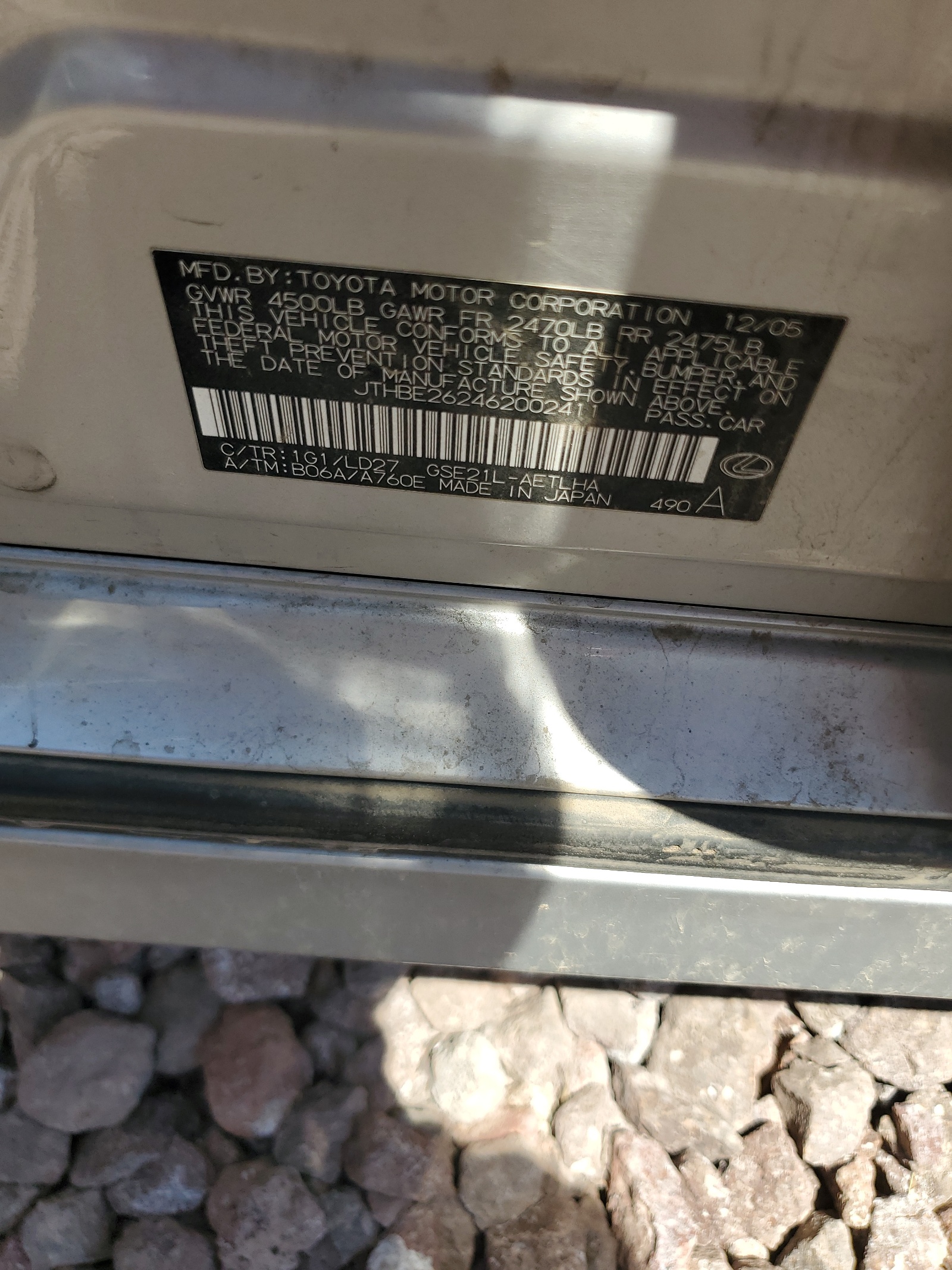 JTHBE262462002411 2006 Lexus Is 350