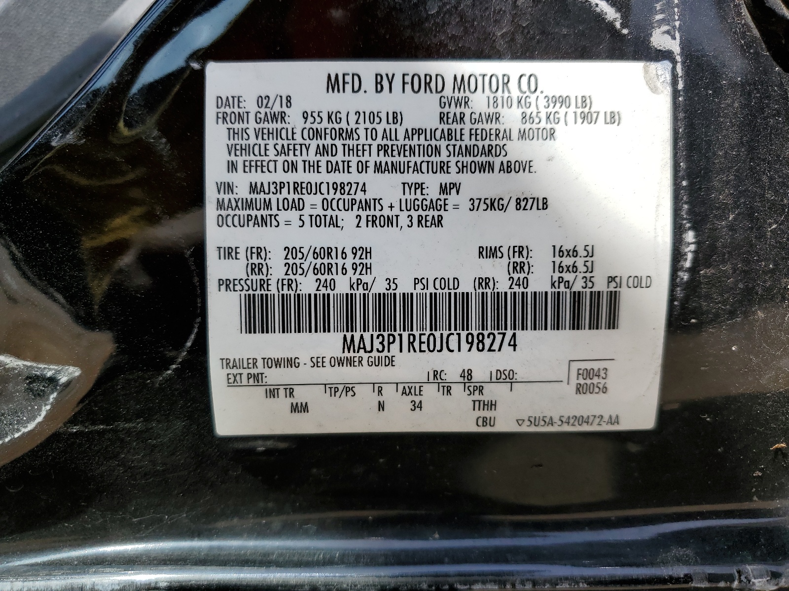 MAJ3P1RE0JC198274 2018 Ford Ecosport S