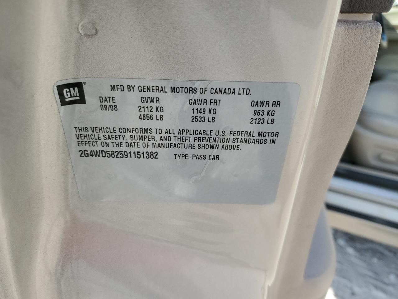 2009 Buick Lacrosse Cxl VIN: 2G4WD582591151382 Lot: 60334314