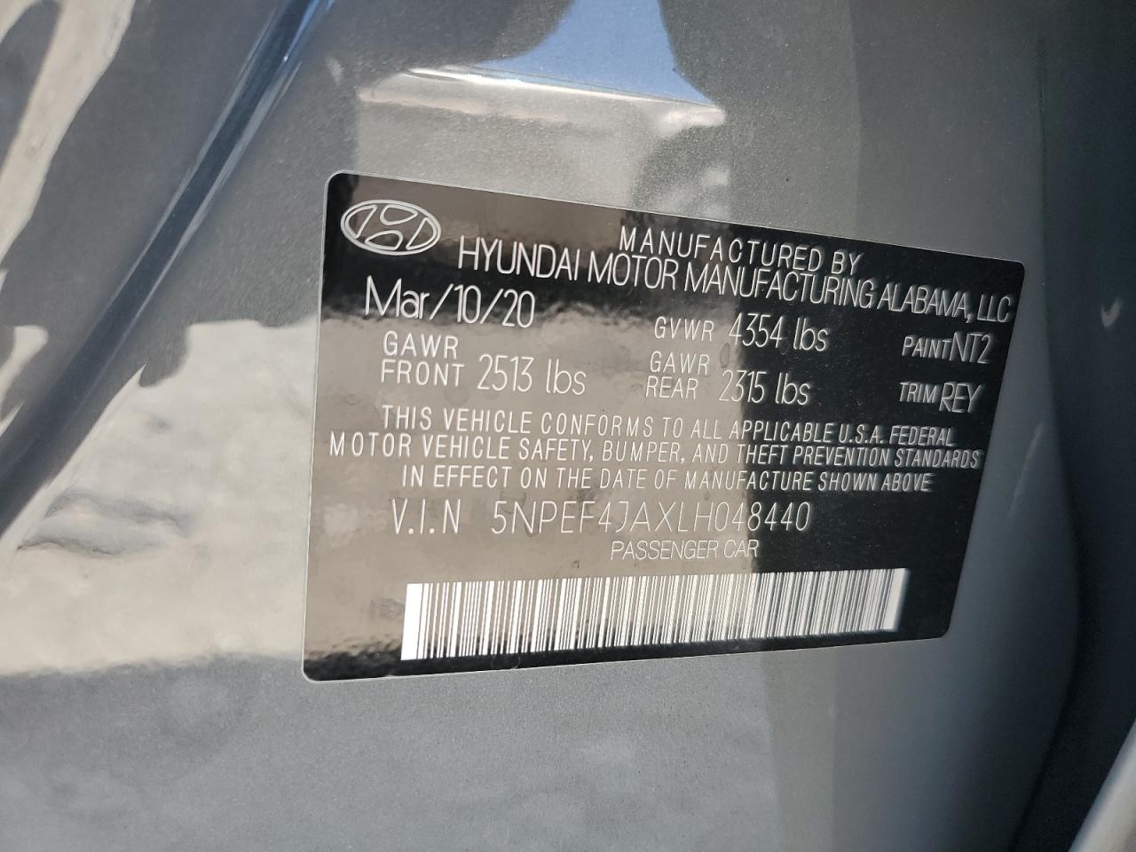 2020 Hyundai Sonata Sel VIN: 5NPEF4JAXLH048440 Lot: 56888694