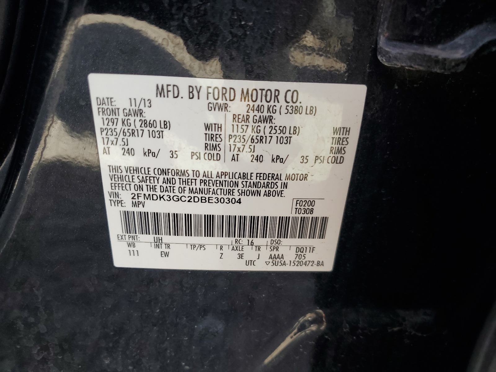 2FMDK3GC2DBE30304 2013 Ford Edge Se