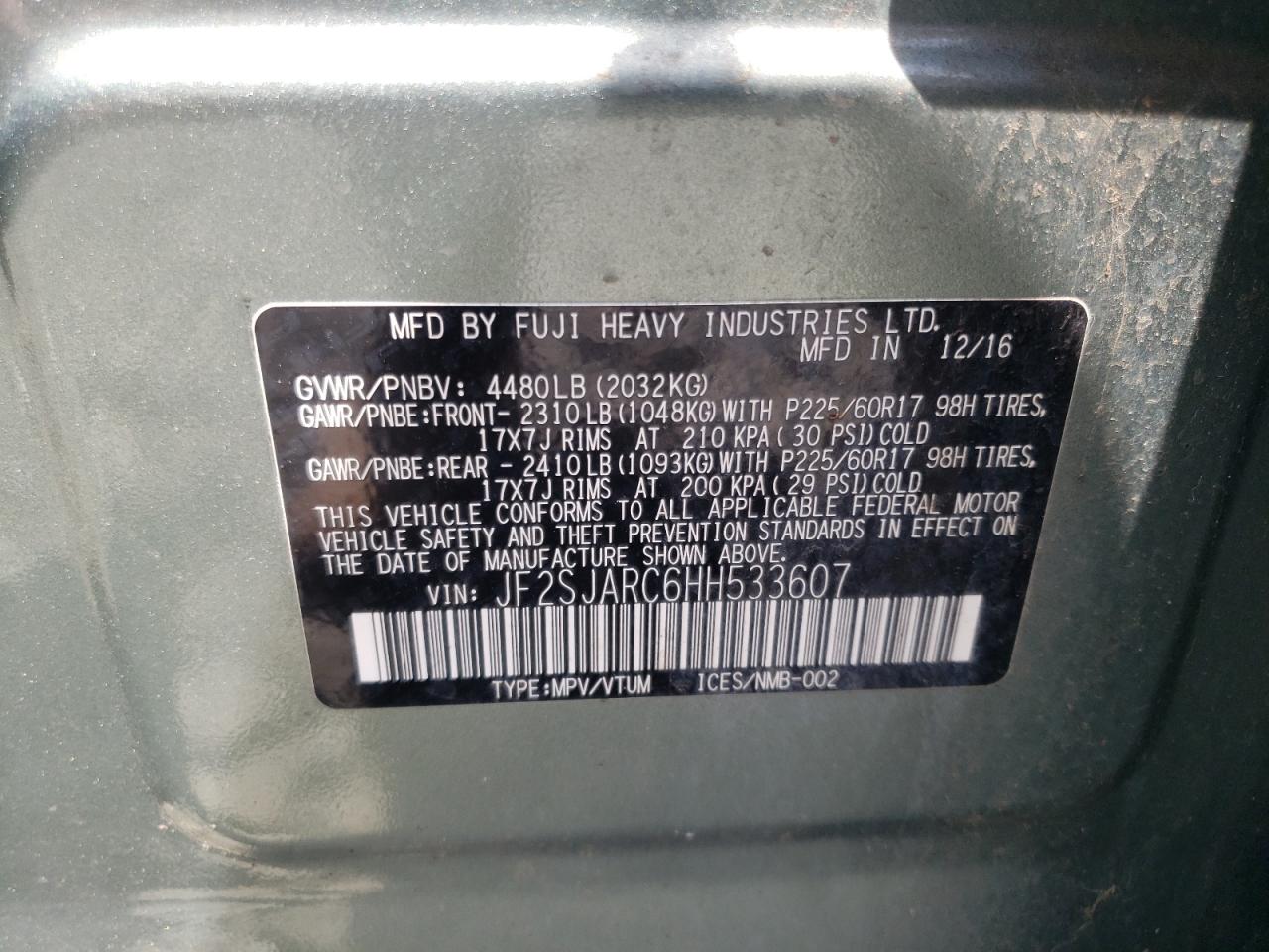 2017 Subaru Forester 2.5I Limited VIN: JF2SJARC6HH533607 Lot: 57862664