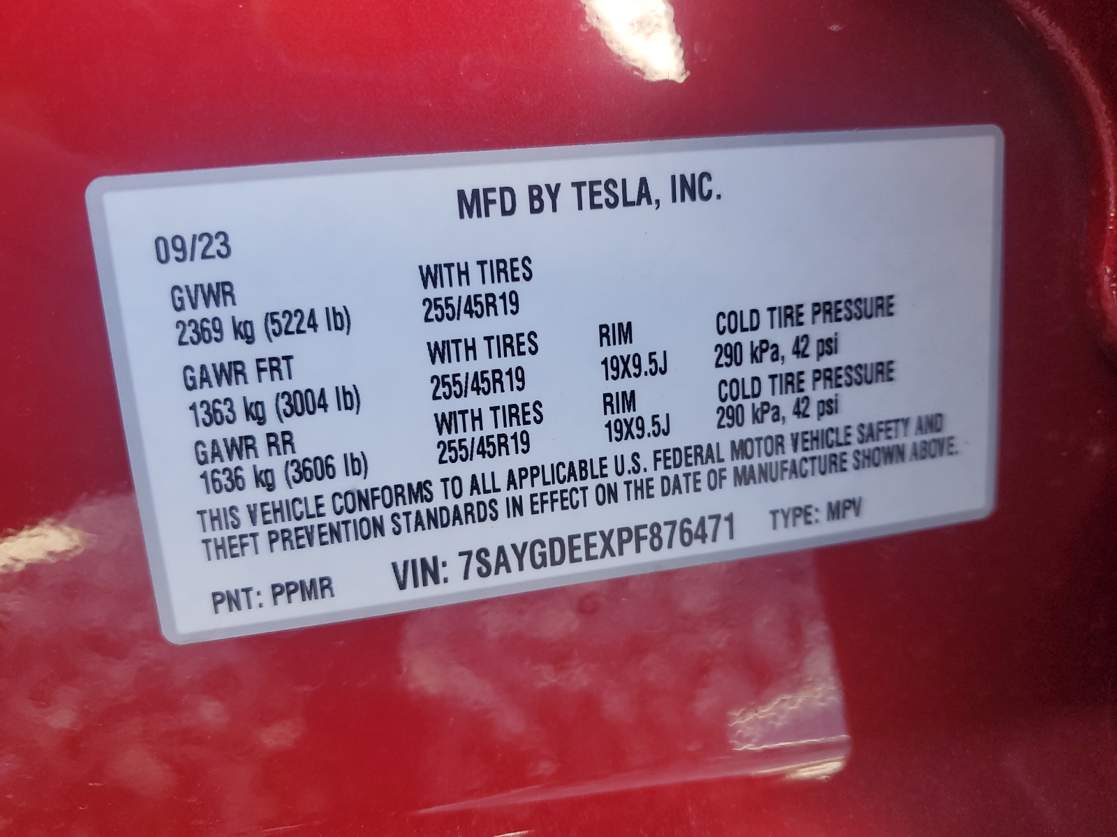 7SAYGDEEXPF876471 2023 Tesla Model Y