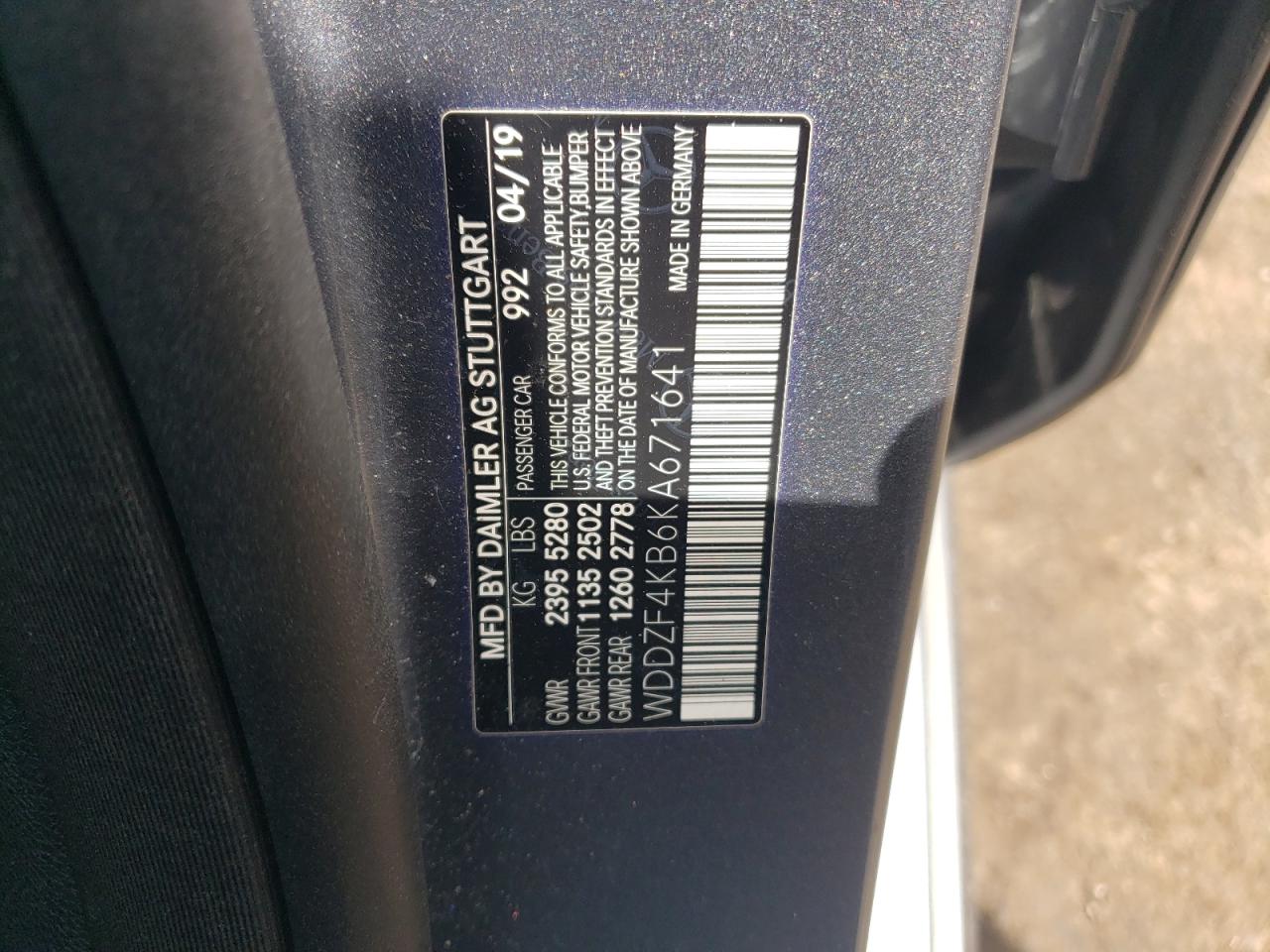 2019 Mercedes-Benz E 300 4Matic VIN: WDDZF4KB6KA671641 Lot: 55674574