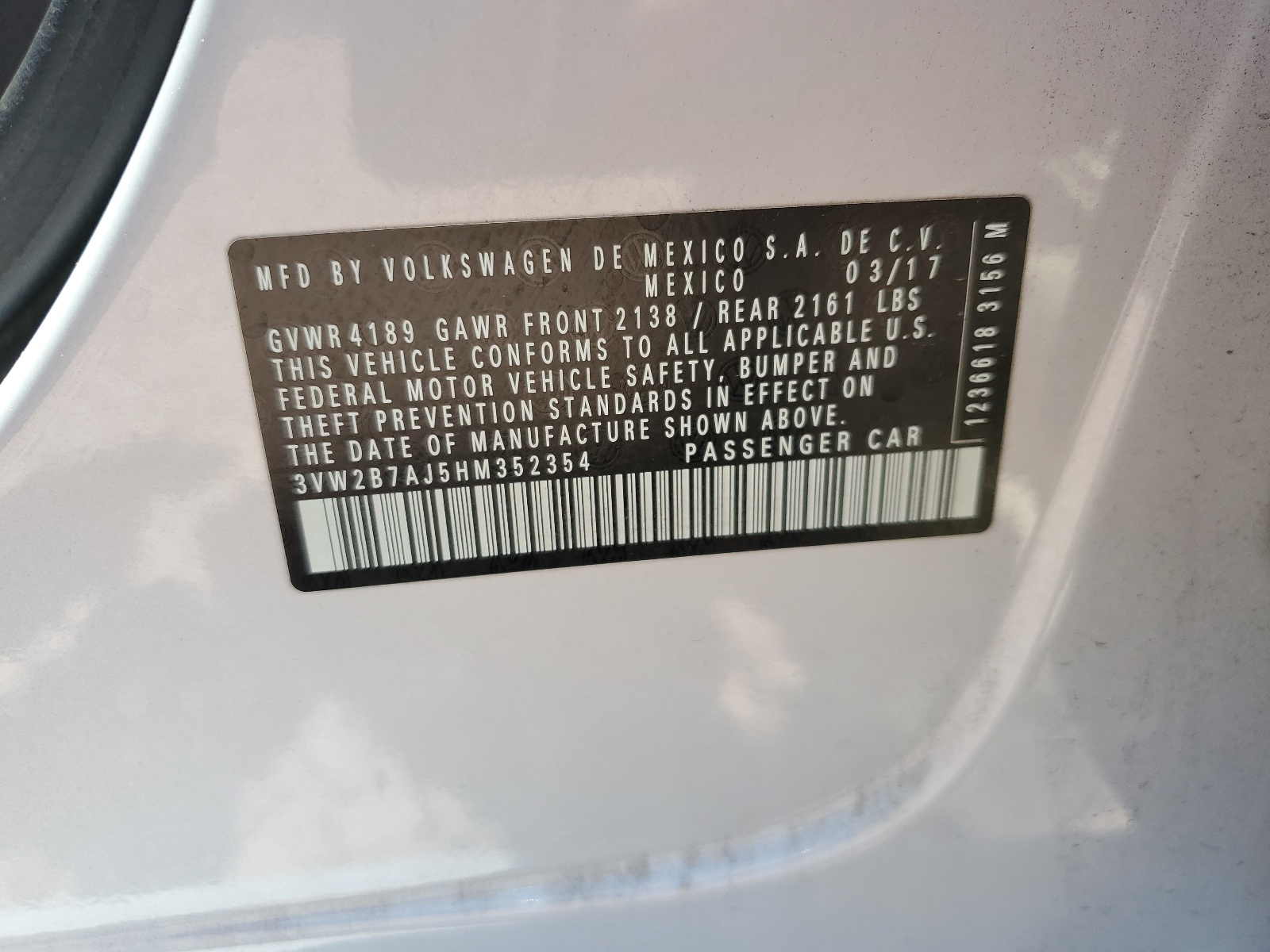 3VW2B7AJ5HM352354 2017 Volkswagen Jetta S