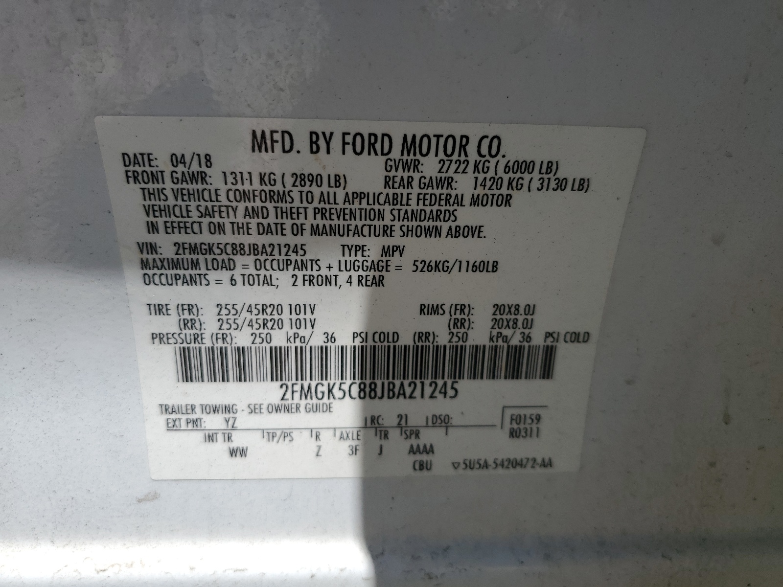 2FMGK5C88JBA21245 2018 Ford Flex Sel