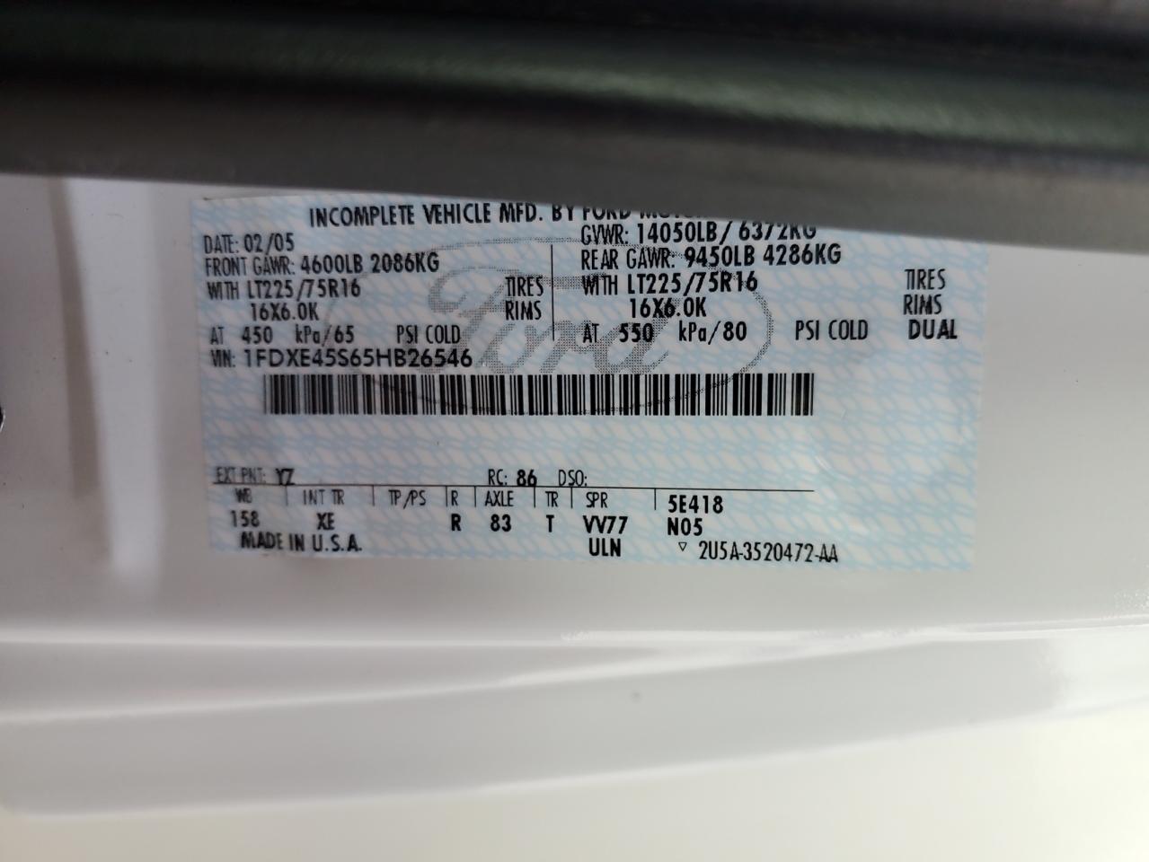 2006 Ford Coachmen Santara Motorhome VIN: 1FDXE45S65HB26546 Lot: 60977954