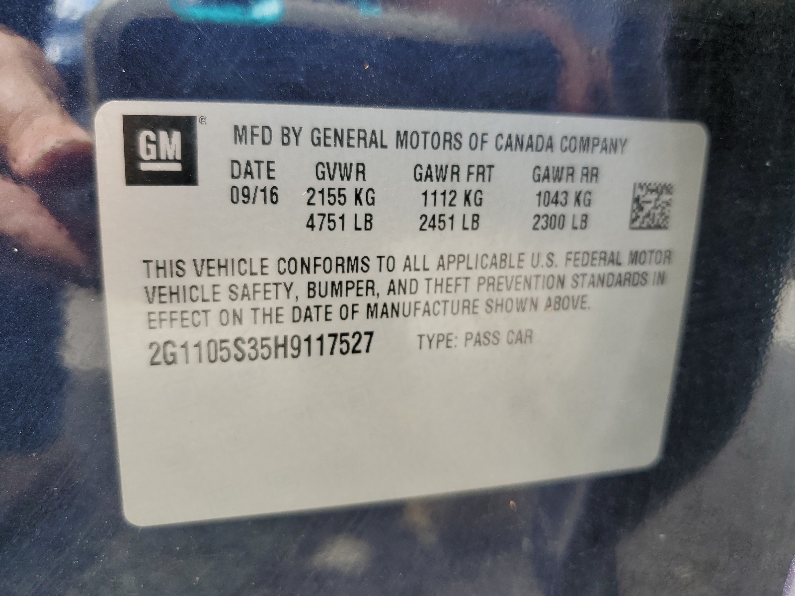 2G1105S35H9117527 2017 Chevrolet Impala Lt