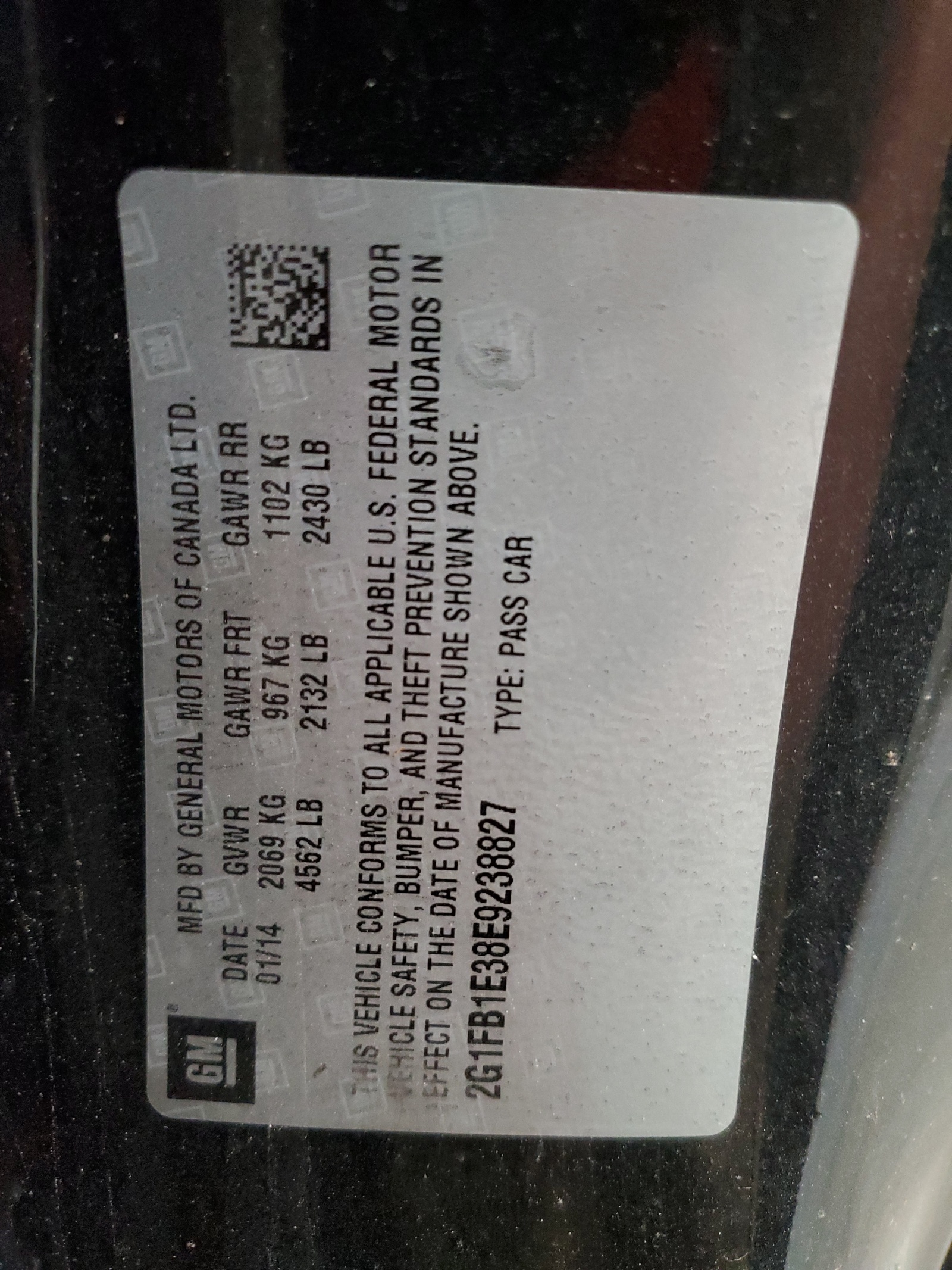 2G1FB1E38E9238827 2014 Chevrolet Camaro Lt