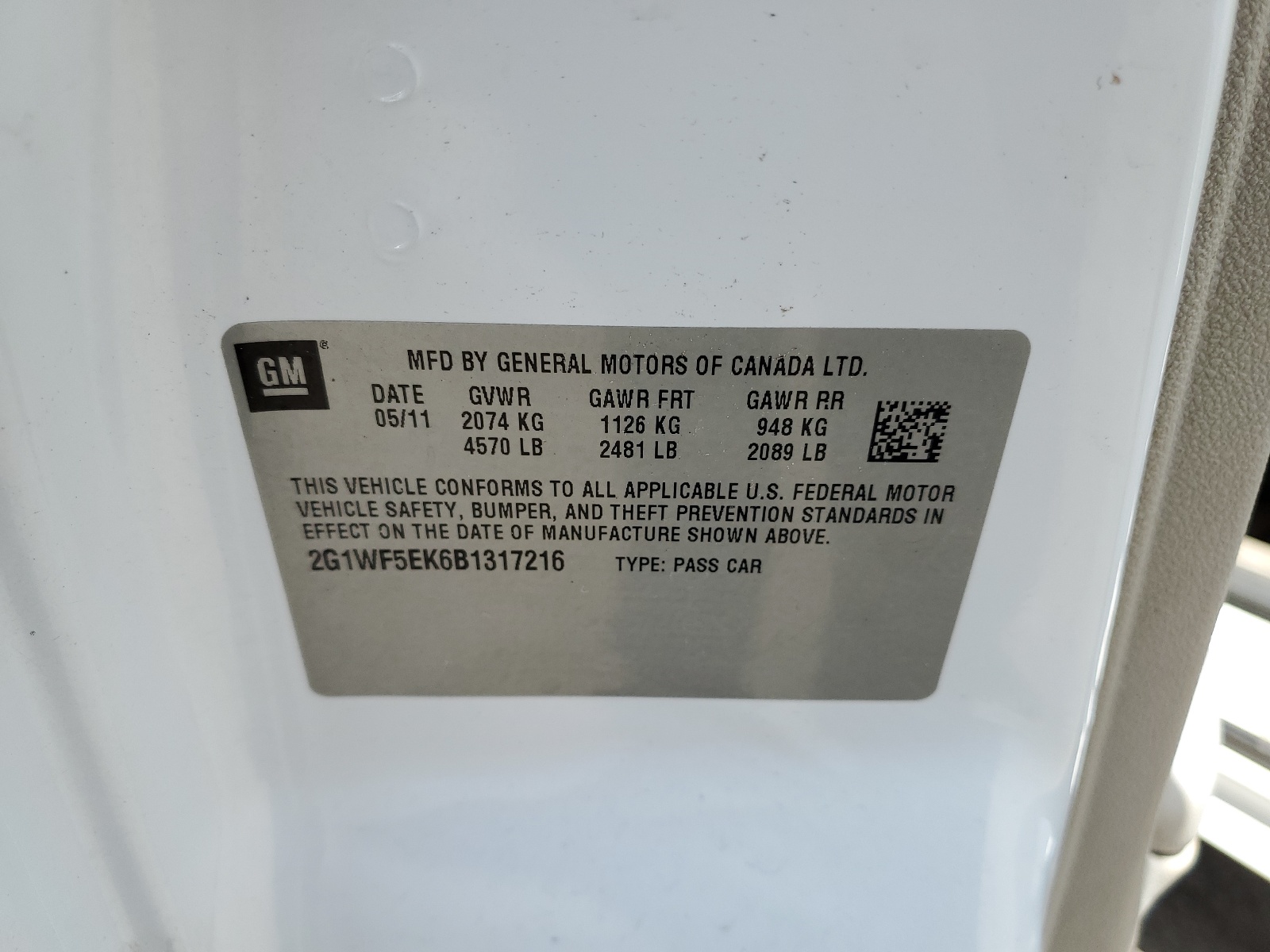 2G1WF5EK6B1317216 2011 Chevrolet Impala Ls