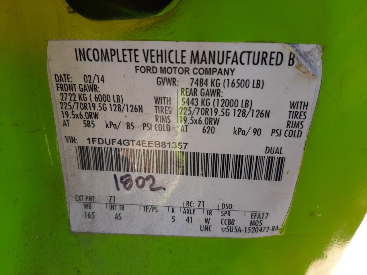 2014 Ford F450 Super Duty VIN: 1FDUF4GT4EEB81357 Lot: 60174674