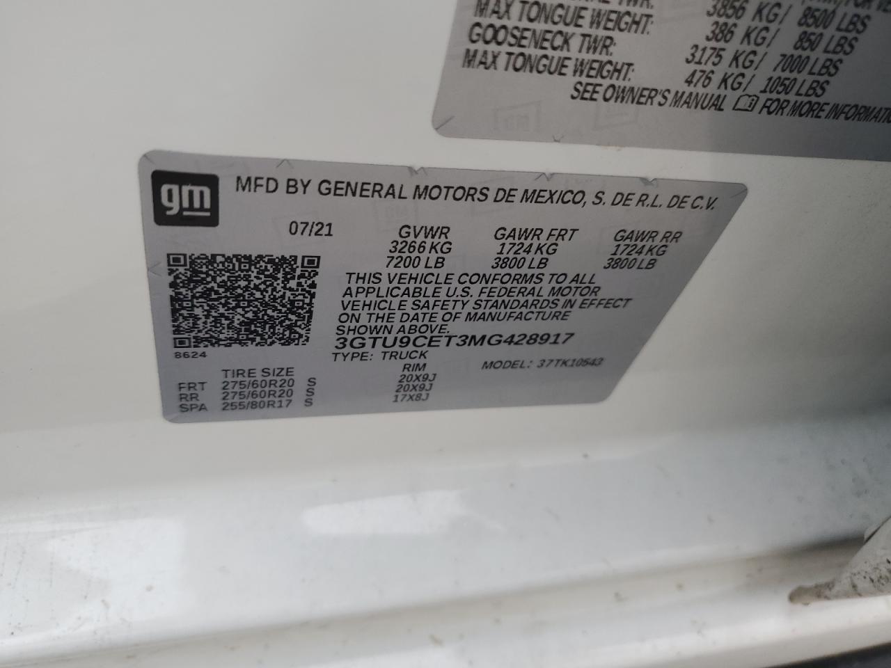2021 GMC Sierra K1500 Elevation VIN: 3GTU9CET3MG428917 Lot: 57404694