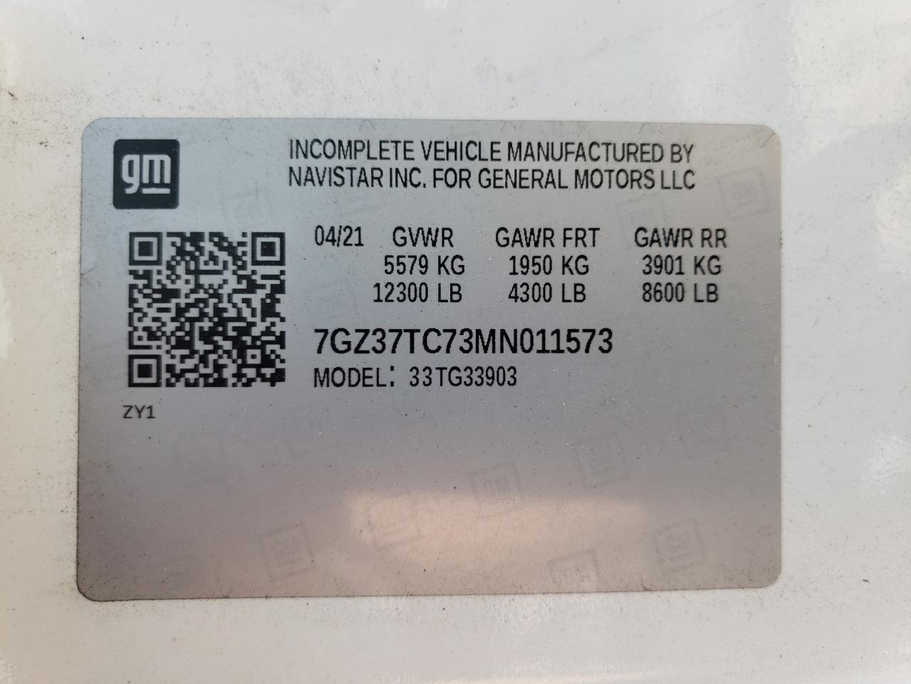 2021 GMC Savana Cutaway G3500 VIN: 7GZ37TC73MN011573 Lot: 57681314