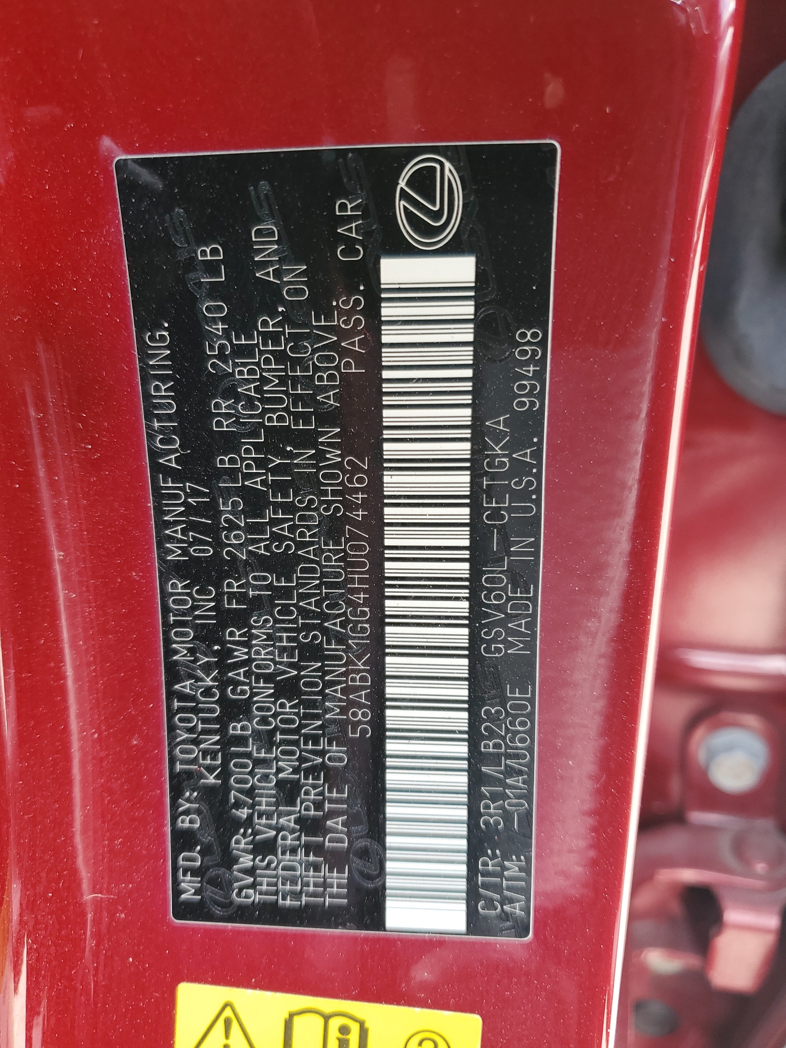 58ABK1GG4HU074462 2017 Lexus Es 350