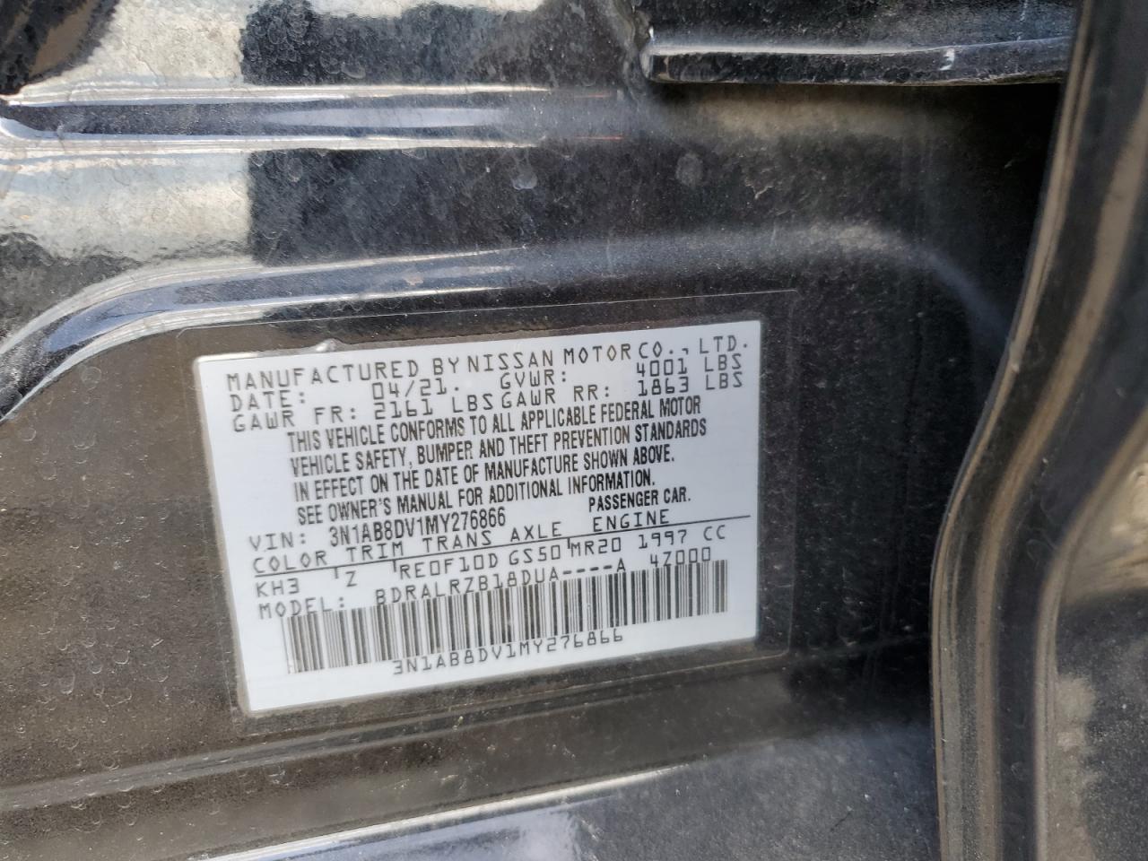 2021 Nissan Sentra Sr VIN: 3N1AB8DV1MY276866 Lot: 60657494