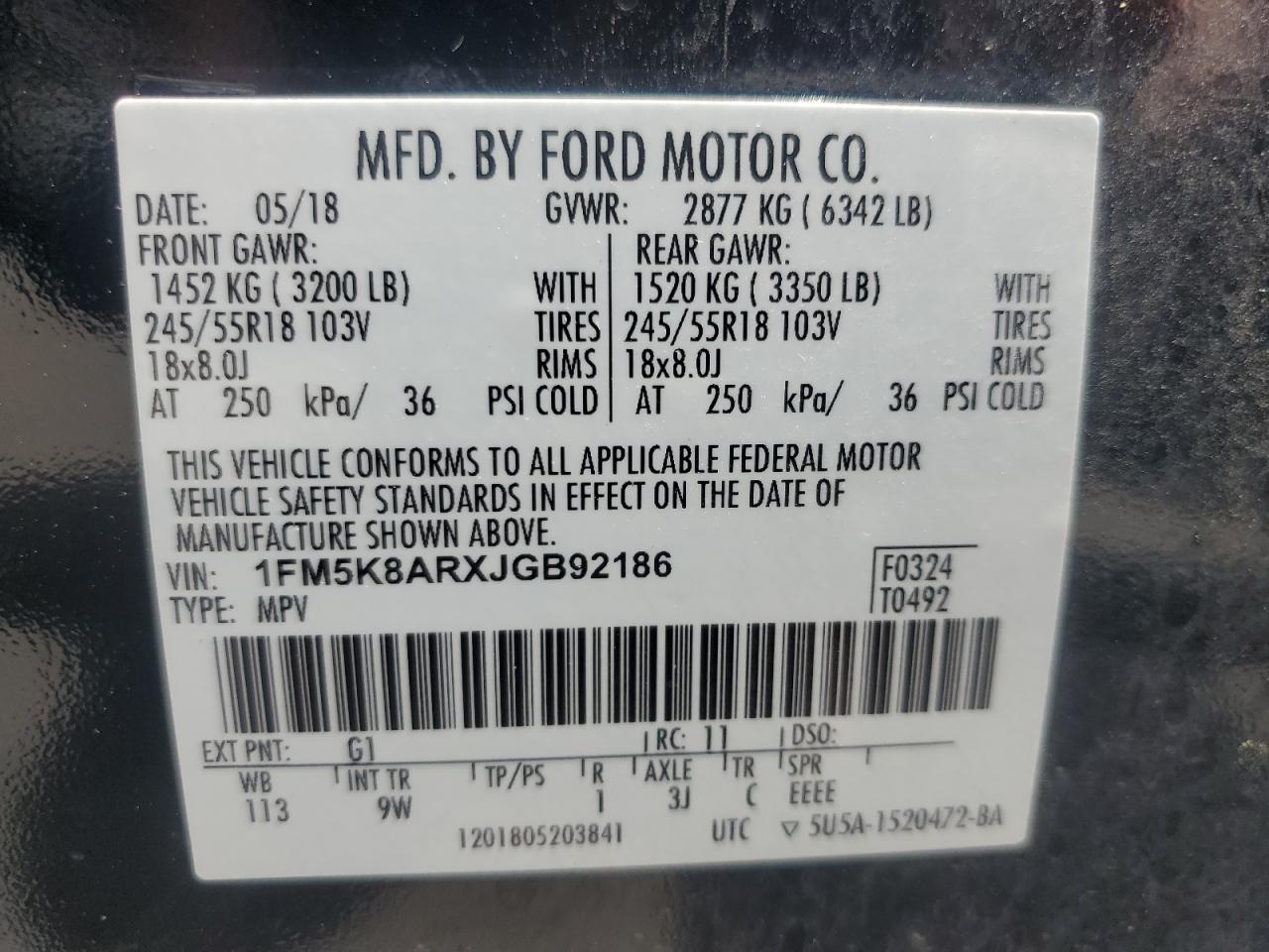 2018 Ford Explorer Police Interceptor VIN: 1FM5K8ARXJGB92186 Lot: 56940164