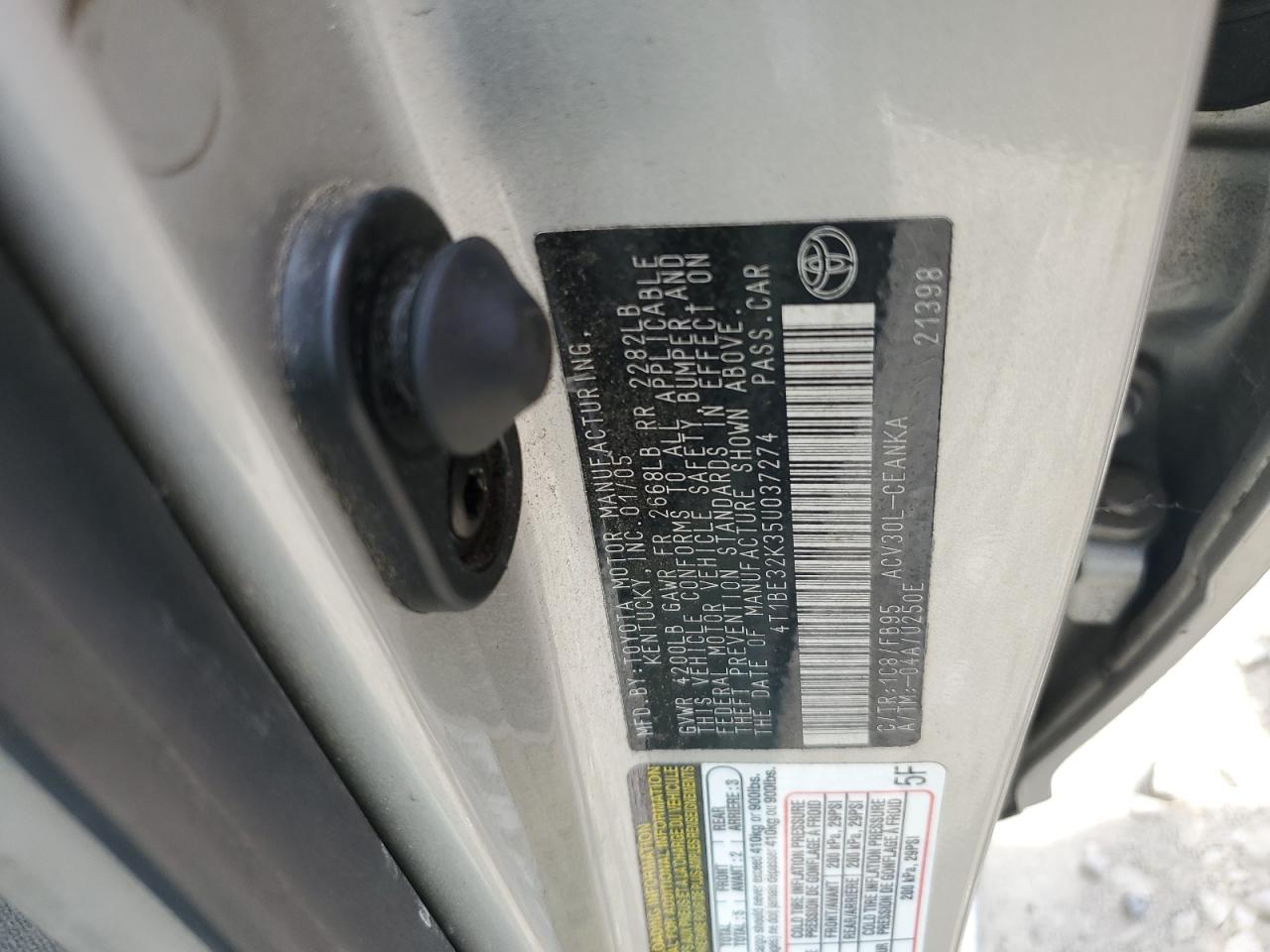 2005 Toyota Camry Le VIN: 4T1BE32K35U037274 Lot: 58323704