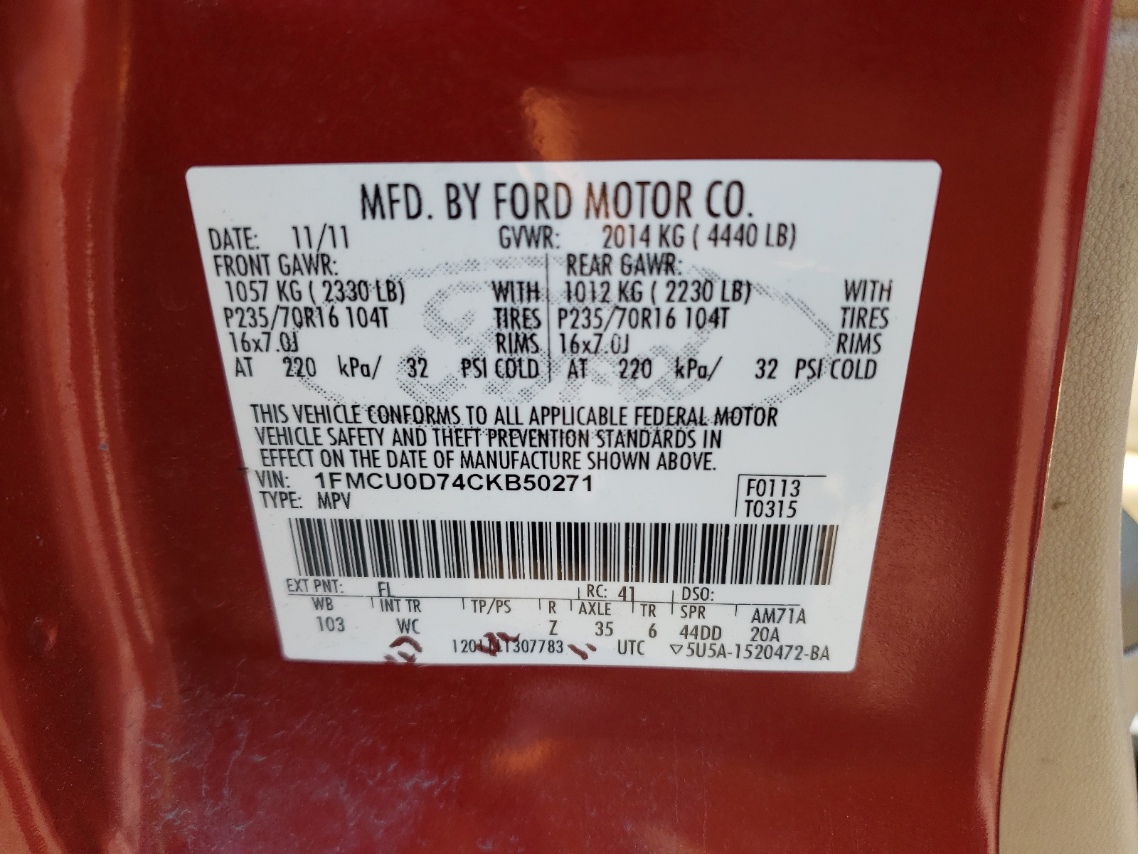1FMCU0D74CKB50271 2012 Ford Escape Xlt