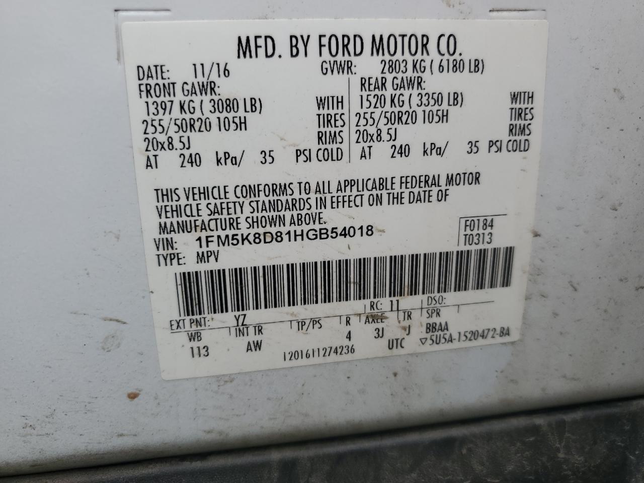 1FM5K8D81HGB54018 2017 Ford Explorer Xlt