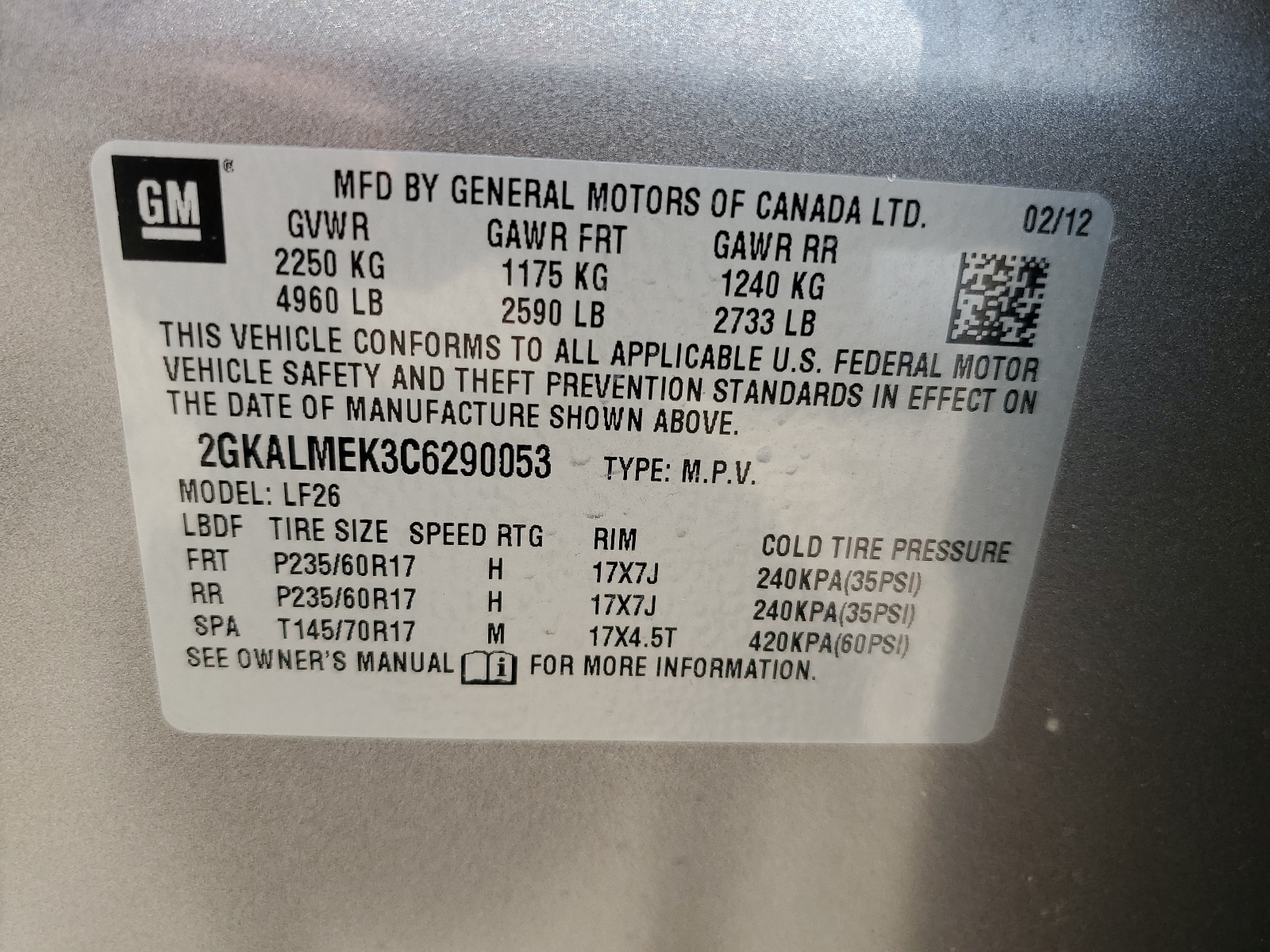 2GKALMEK3C6290053 2012 GMC Terrain Sle