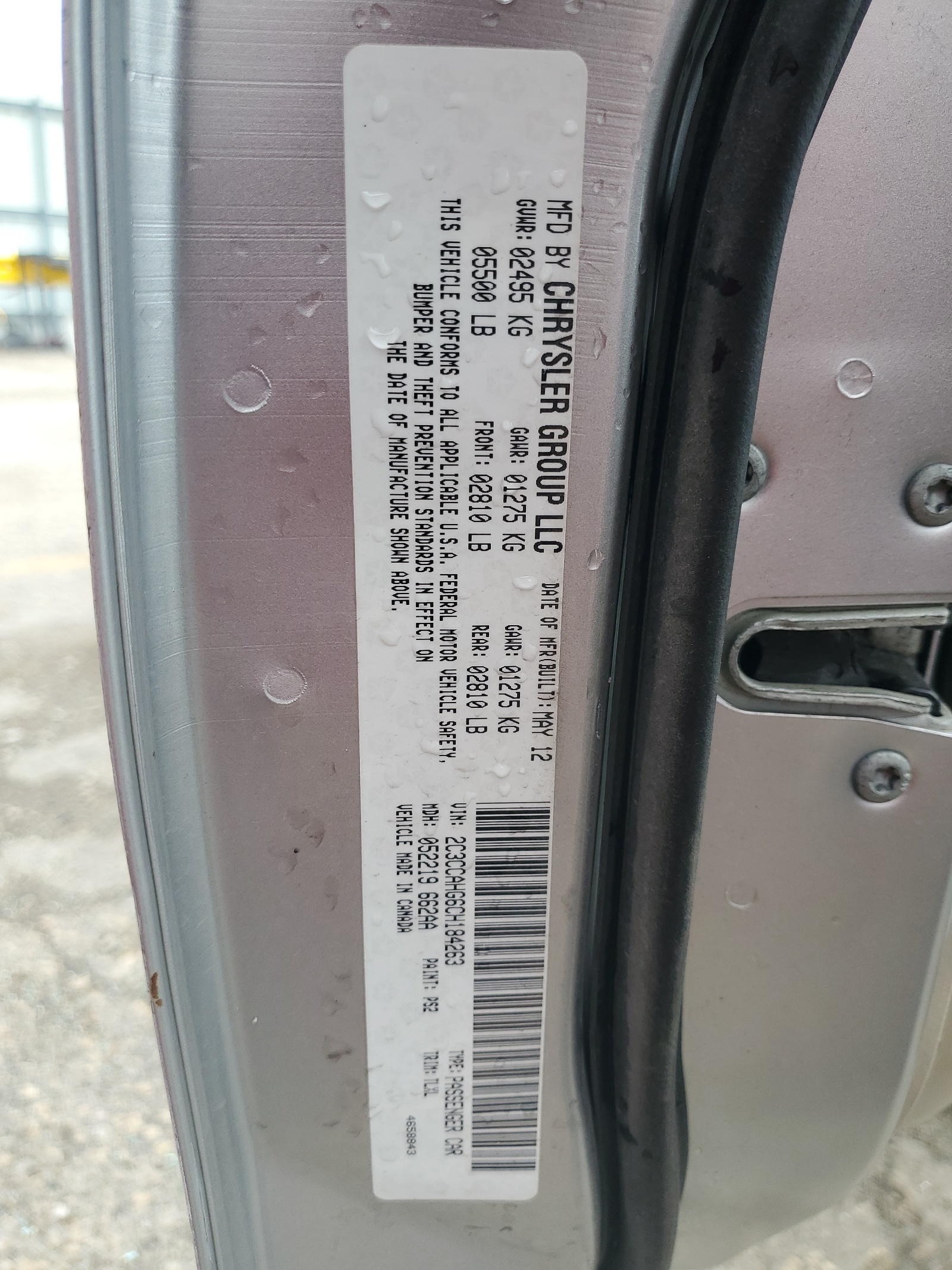 2C3CCAHG6CH184263 2012 Chrysler 300 Limited