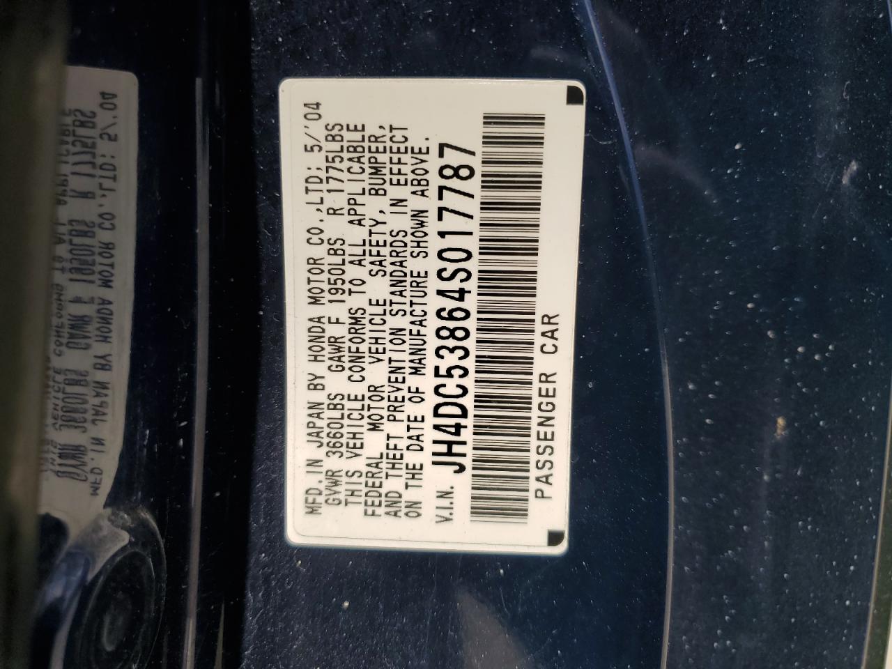 JH4DC53864S017787 2004 Acura Rsx