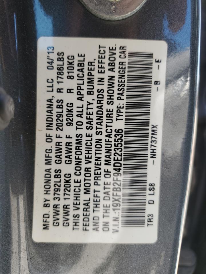 2013 Honda Civic Exl VIN: 19XFB2F94DE235536 Lot: 56667454