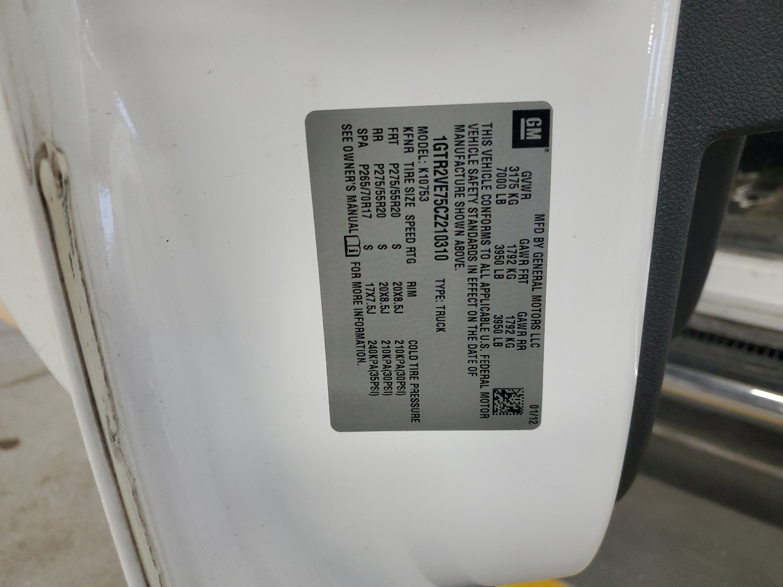 1GTR2VE75CZ210310 2012 GMC Sierra K1500 Sle