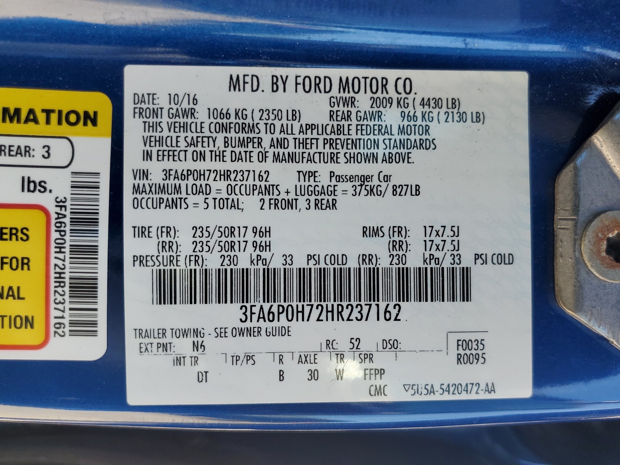 3FA6P0H72HR237162 2017 Ford Fusion Se