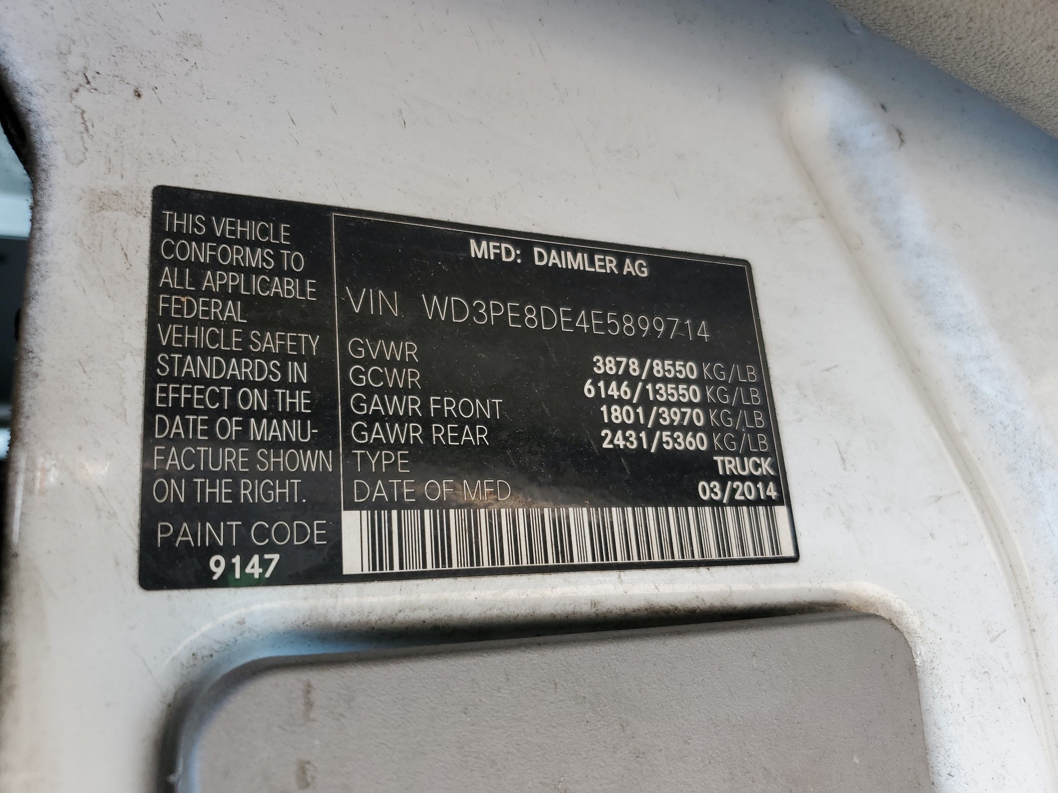 WD3PE8DE4E5899714 2014 Mercedes-Benz Sprinter 2500