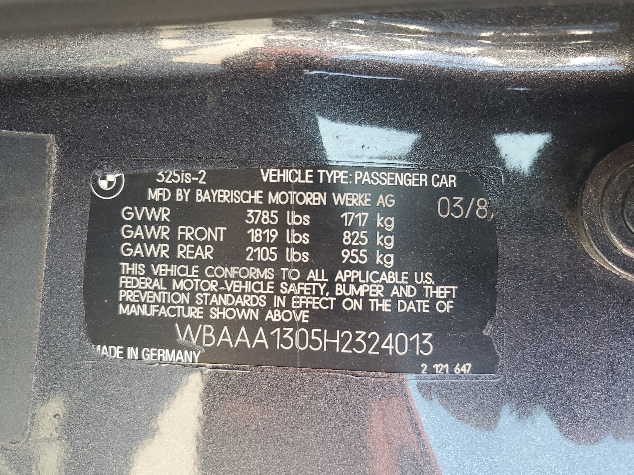 WBAAA1305H2324013 1987 BMW 325 Is