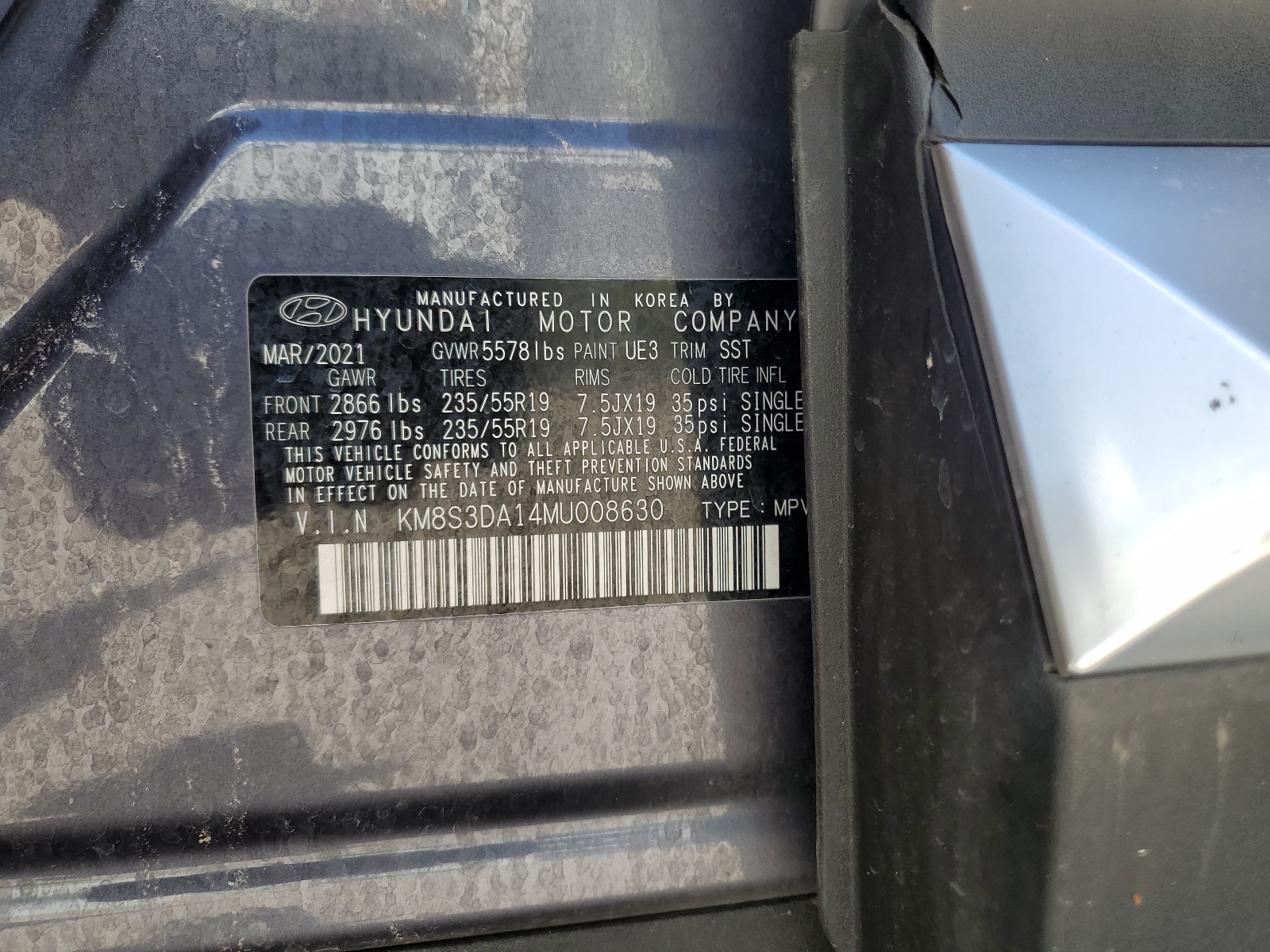 KM8S3DA14MU008630 2021 Hyundai Santa Fe Sel Premium