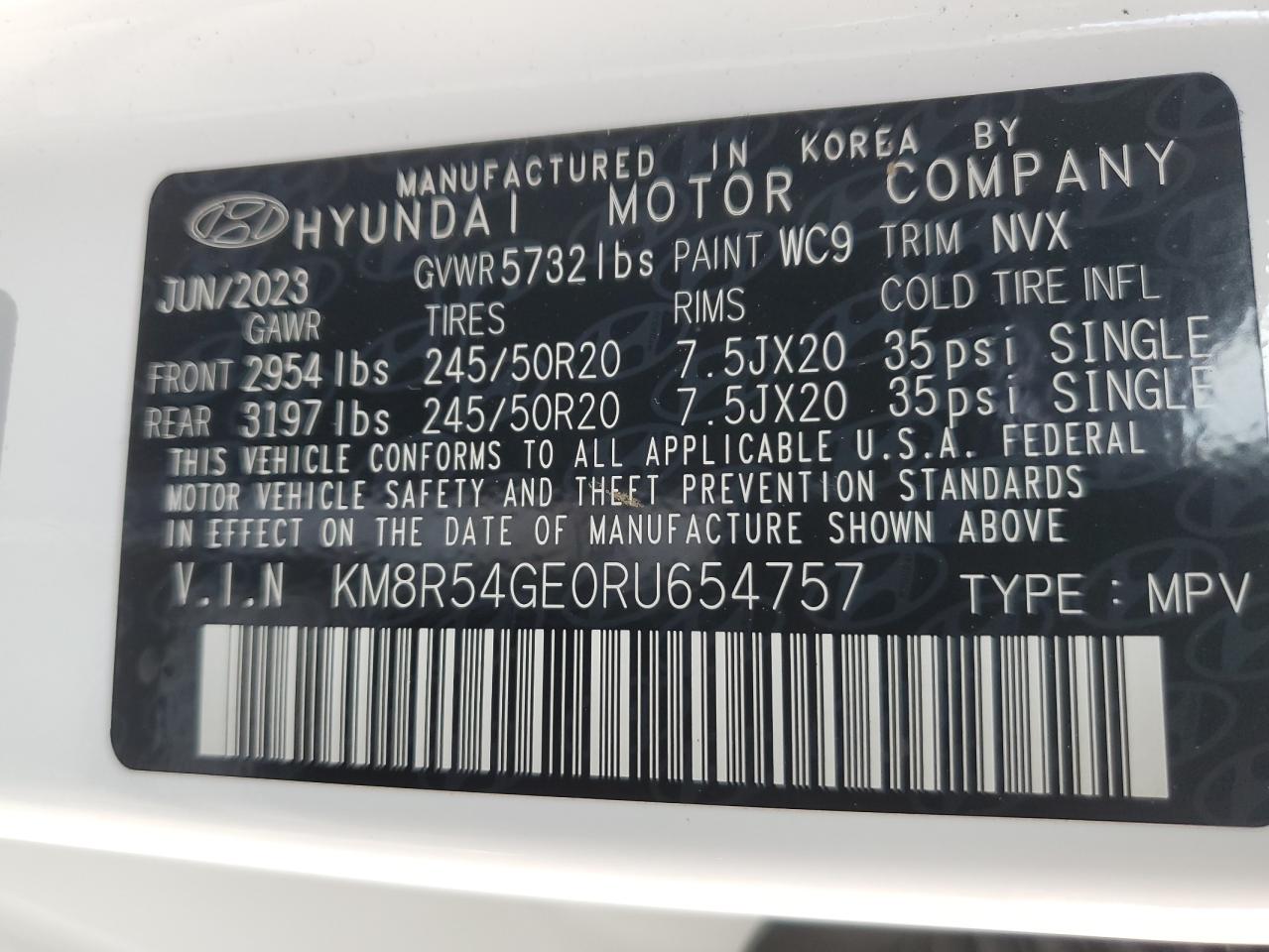 2024 Hyundai Palisade Limited VIN: KM8R54GE0RU654757 Lot: 58195984