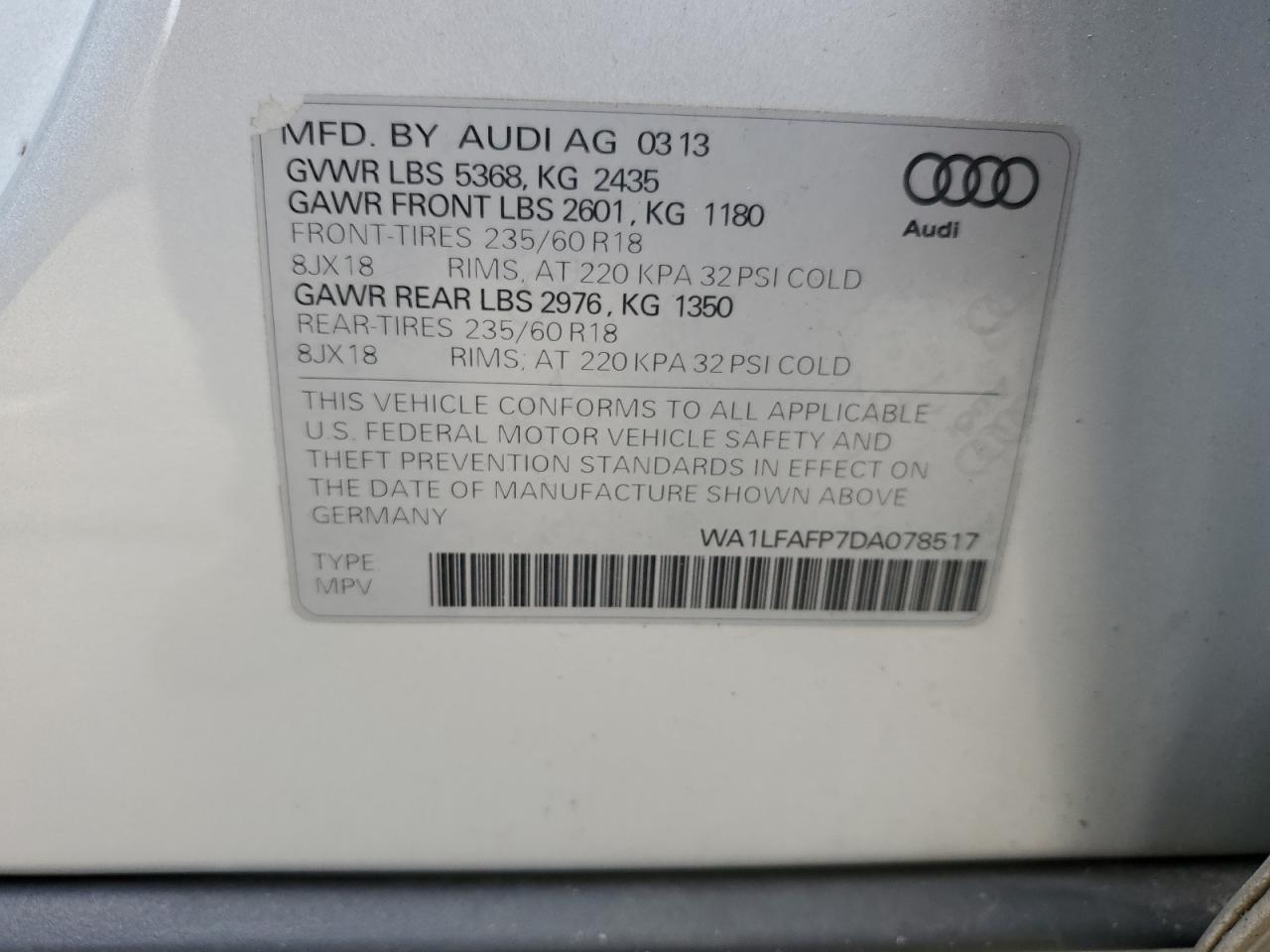 WA1LFAFP7DA078517 2013 Audi Q5 Premium Plus