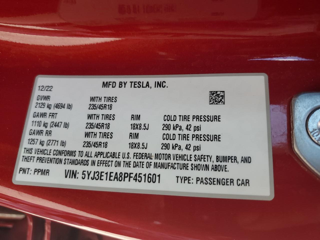 5YJ3E1EA8PF451601 2023 Tesla Model 3