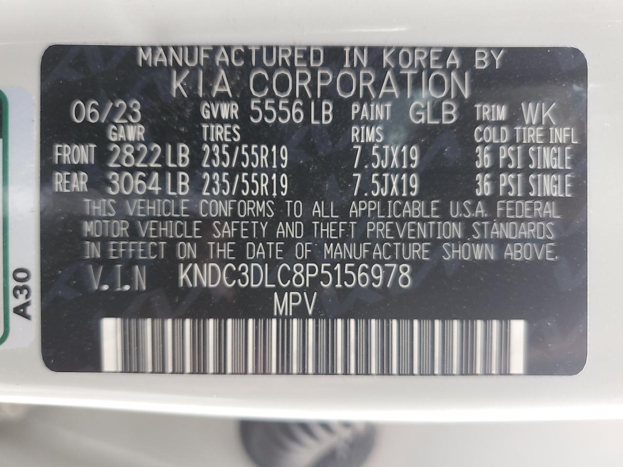 KNDC3DLC8P5156978 2023 Kia Ev6 Light