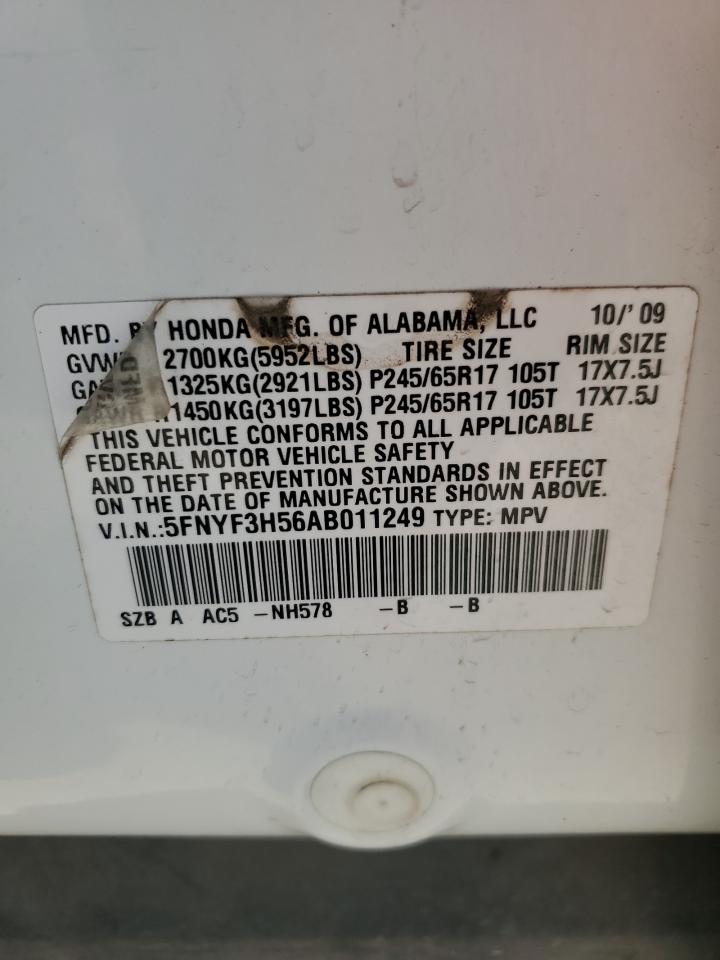 2010 Honda Pilot Exl VIN: 5FNYF3H56AB011249 Lot: 61018104