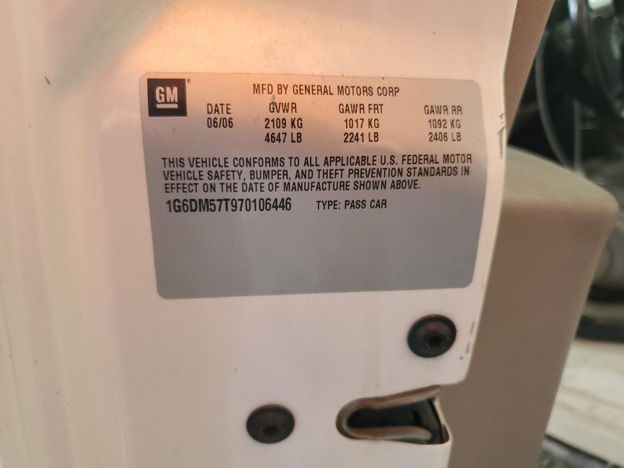 2007 Cadillac Cts VIN: 1G6DM57T970106446 Lot: 58085064