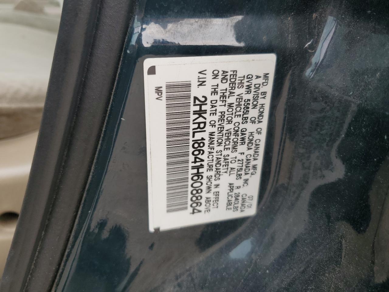 2001 Honda Odyssey Ex VIN: 2HKRL18641H608864 Lot: 59074544