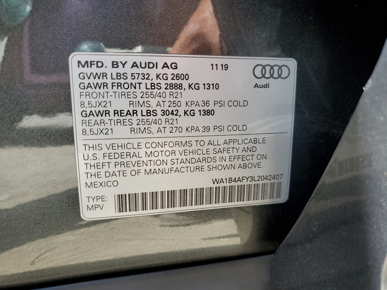 WA1B4AFY3L2042407 2020 Audi Sq5 Premium Plus