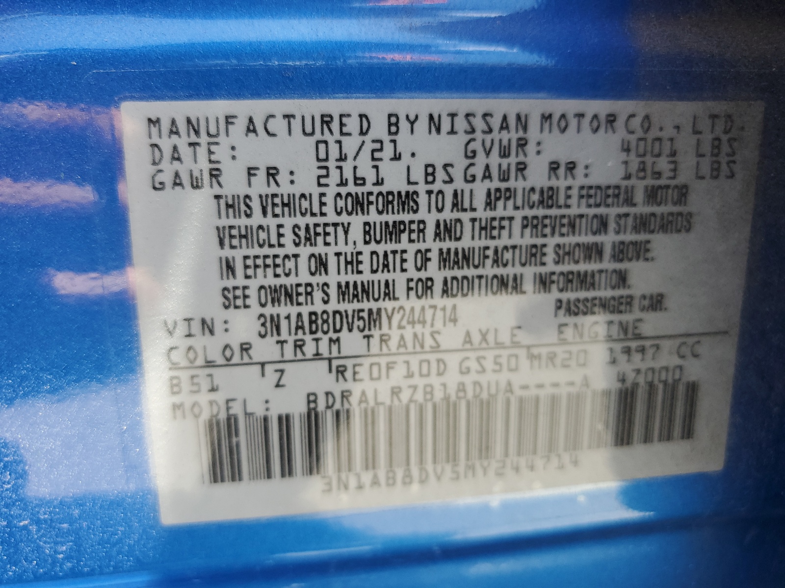 3N1AB8DV5MY244714 2021 Nissan Sentra Sr