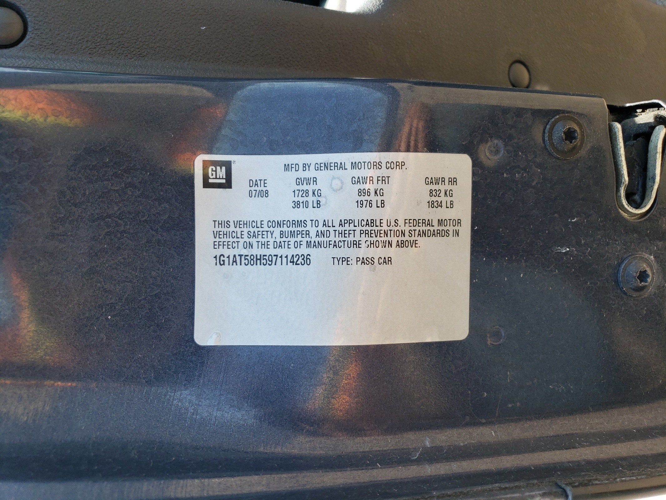 1G1AT58H597114236 2009 Chevrolet Cobalt Lt