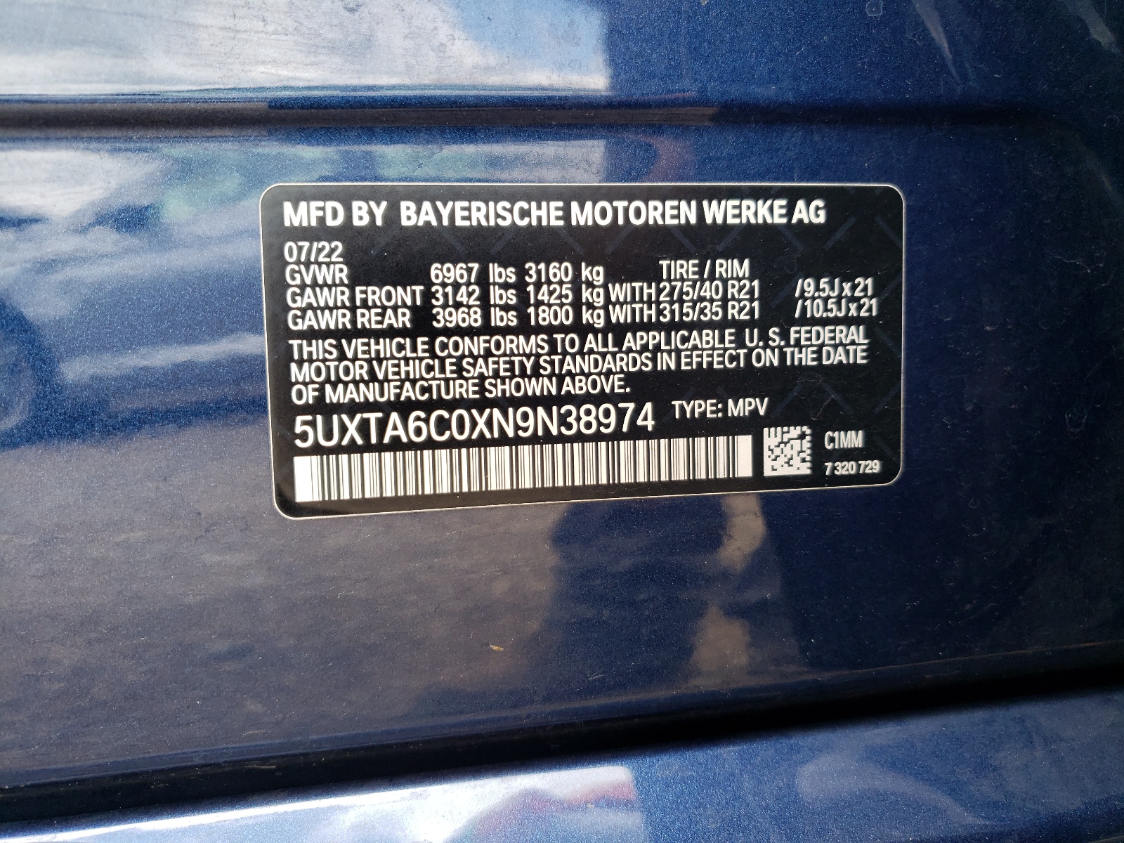 5UXTA6C0XN9N38974 2022 BMW X5 xDrive45E