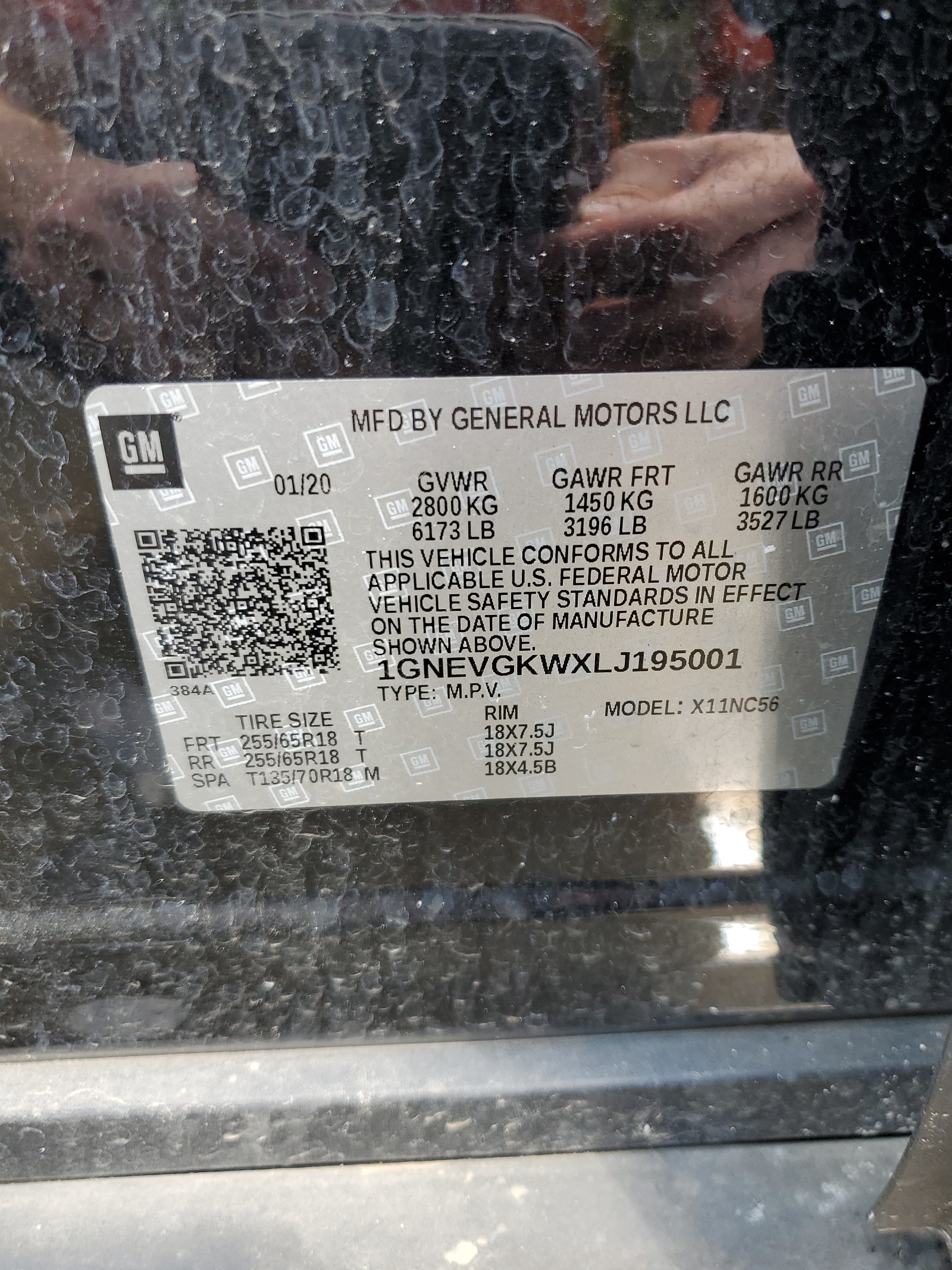 1GNEVGKWXLJ195001 2020 Chevrolet Traverse Lt