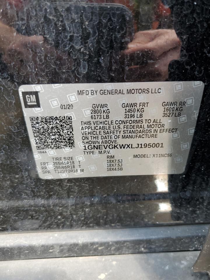 2020 Chevrolet Traverse Lt VIN: 1GNEVGKWXLJ195001 Lot: 59451334