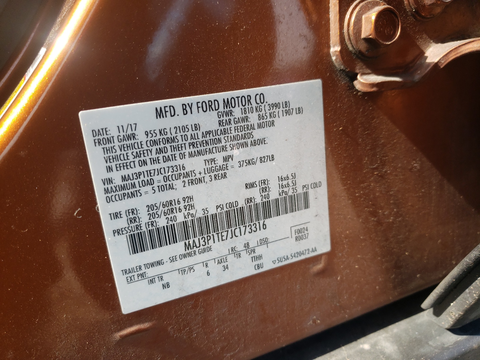 MAJ3P1TE7JC173316 2018 Ford Ecosport Se