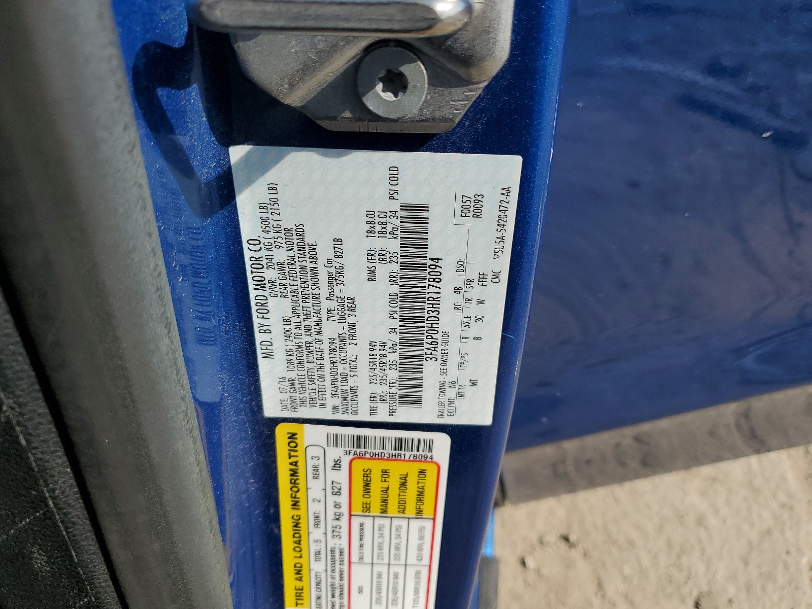 3FA6P0HD3HR178094 2017 Ford Fusion Se