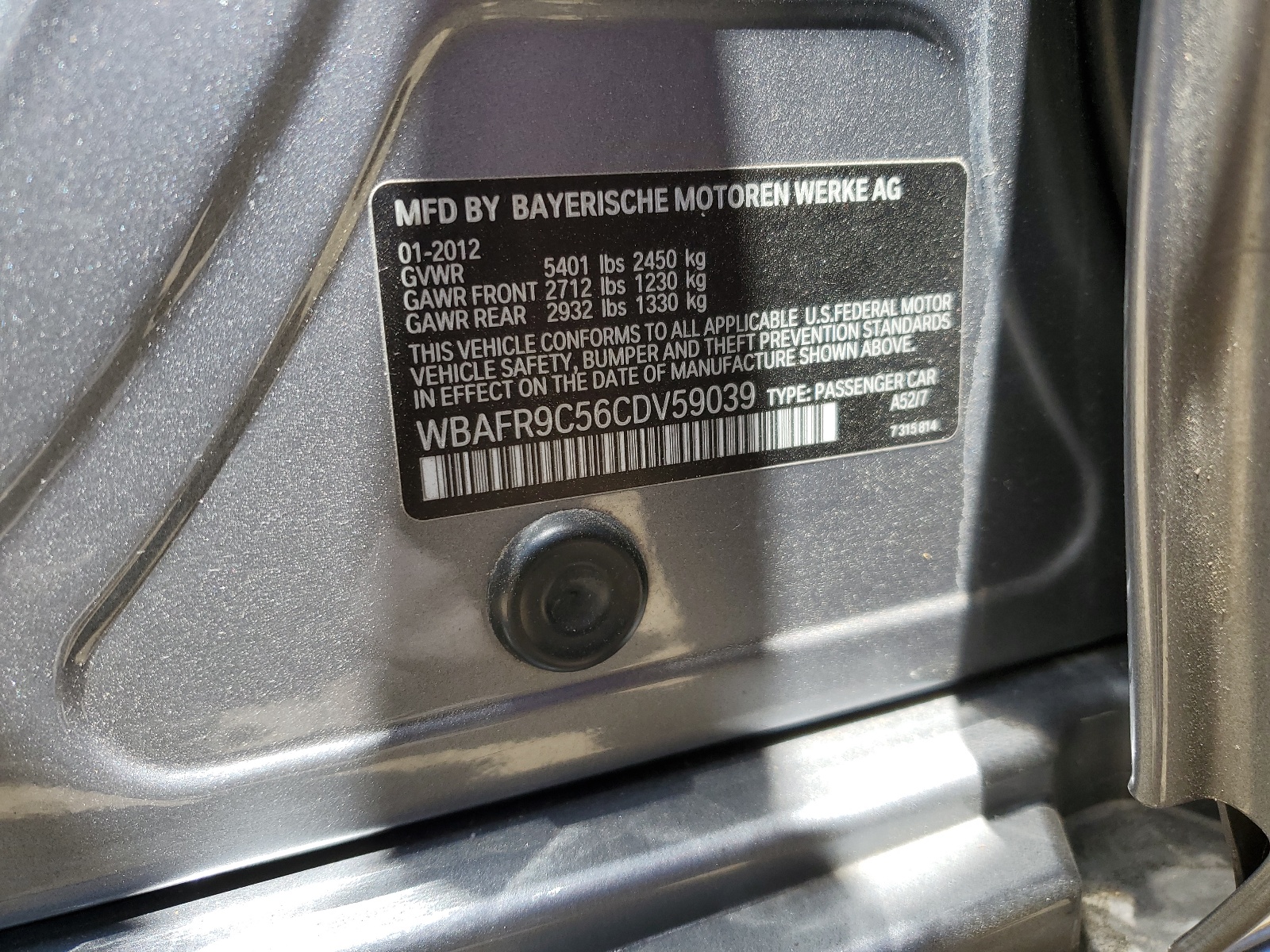 WBAFR9C56CDV59039 2012 BMW 550 I