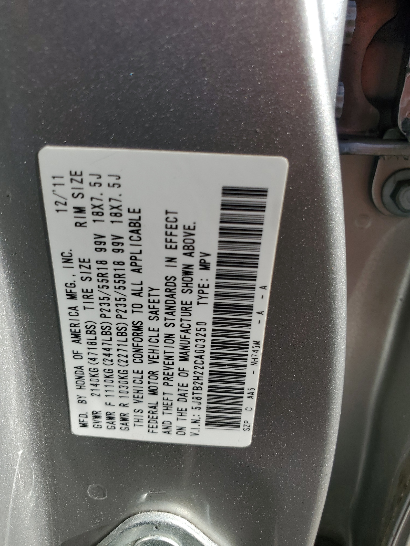 2012 Acura Rdx vin: 5J8TB2H22CA003250